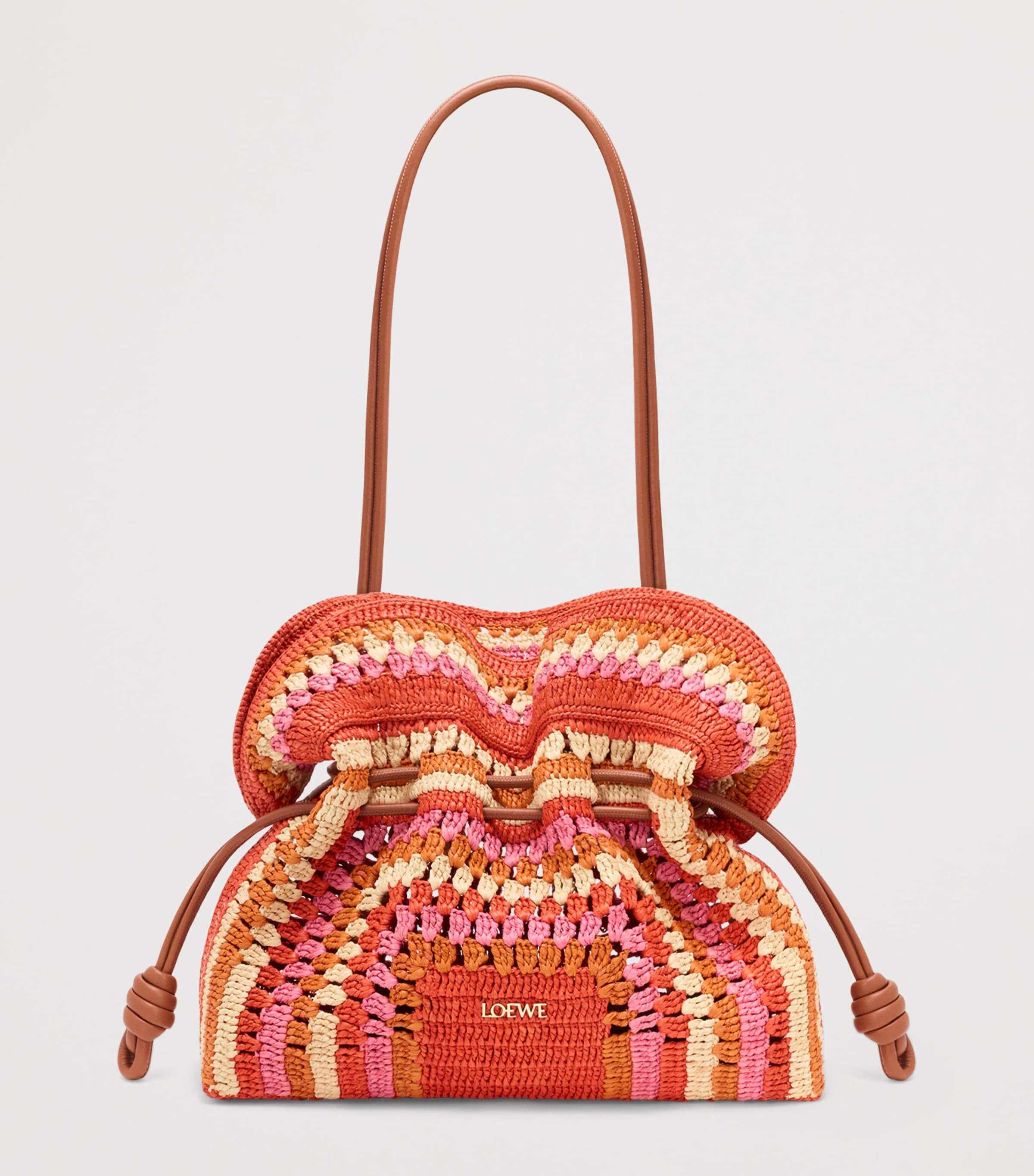 LOEWE x Paula's Ibiza Medium Raffia Flamenco Clutch Bag Bright Orange/pink Image 6