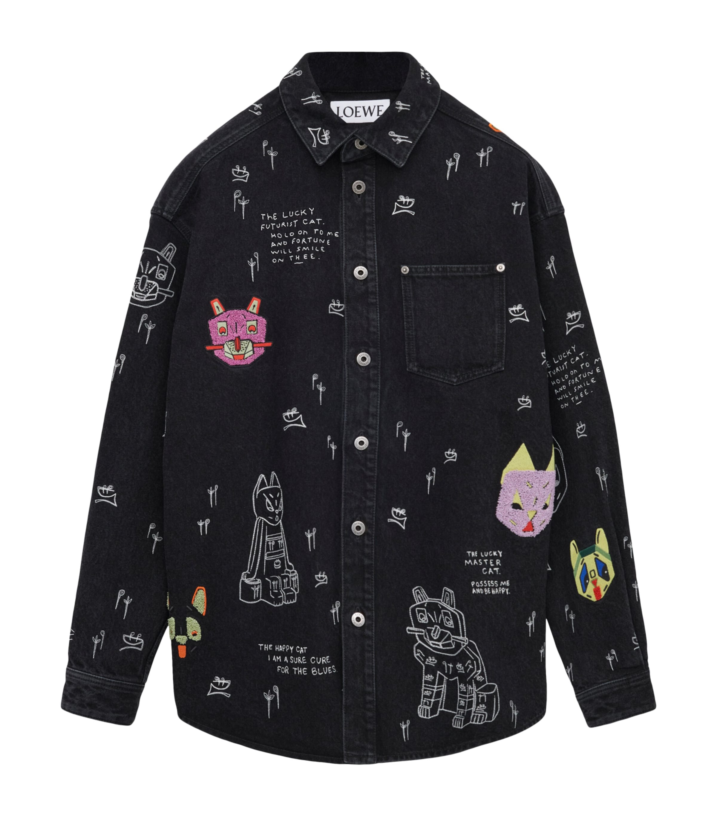 x Louis Wain Embroidered Denim Overshirt BLACK/MULTICOLOR Image 1