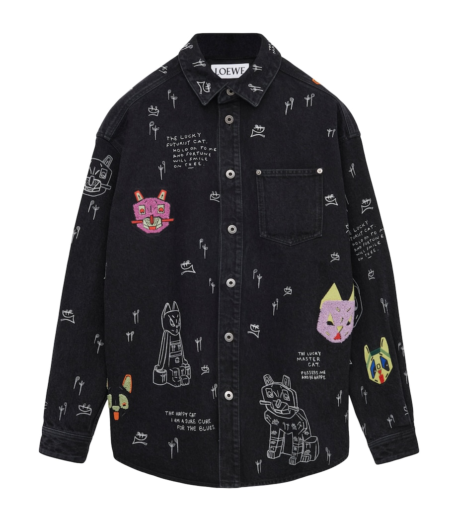 x Louis Wain Embroidered Denim Overshirt BLACK/MULTICOLOR Image 1