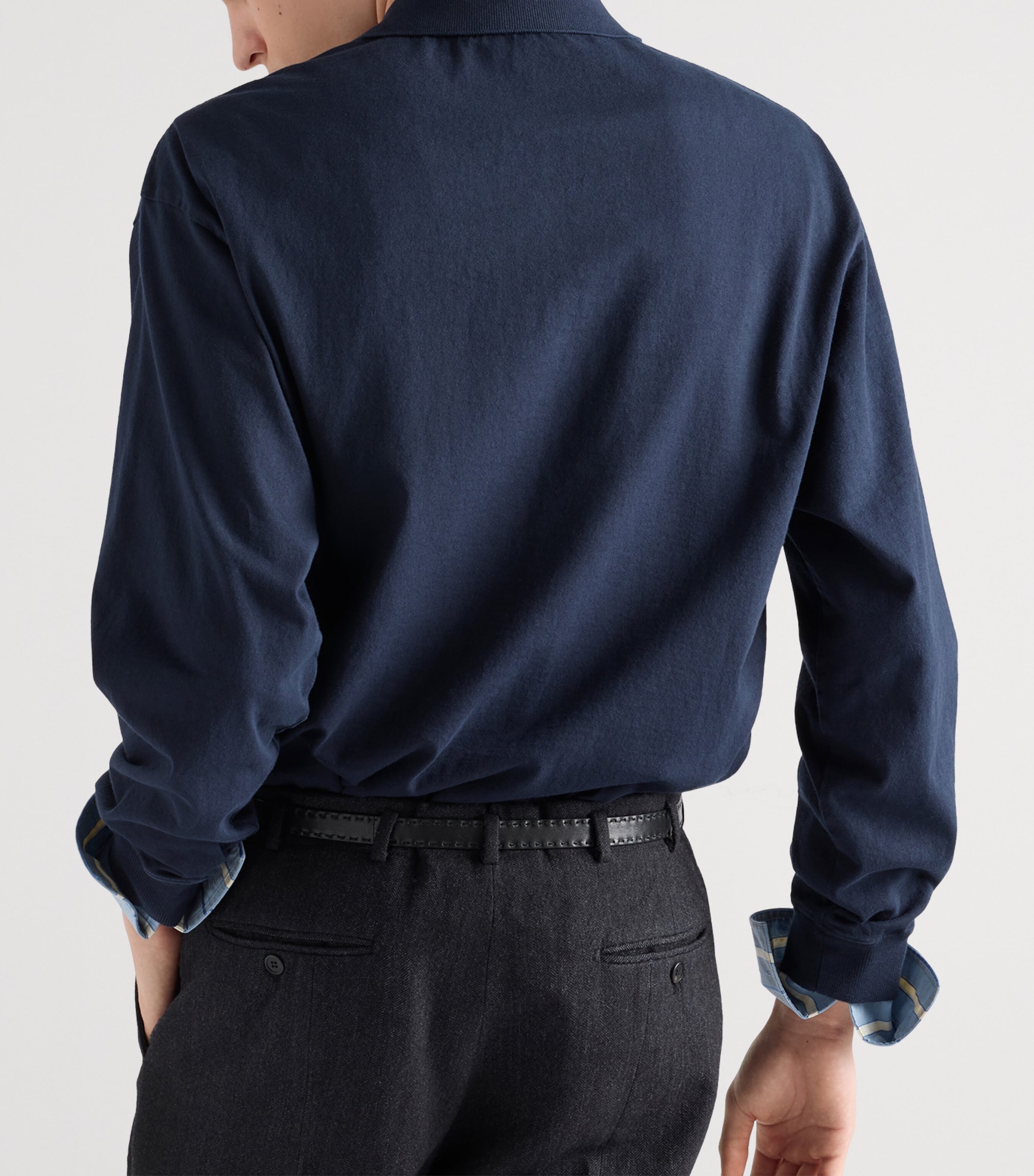 Prada Mens Cotton Long-Sleeve Polo Shirt Blue Image 5