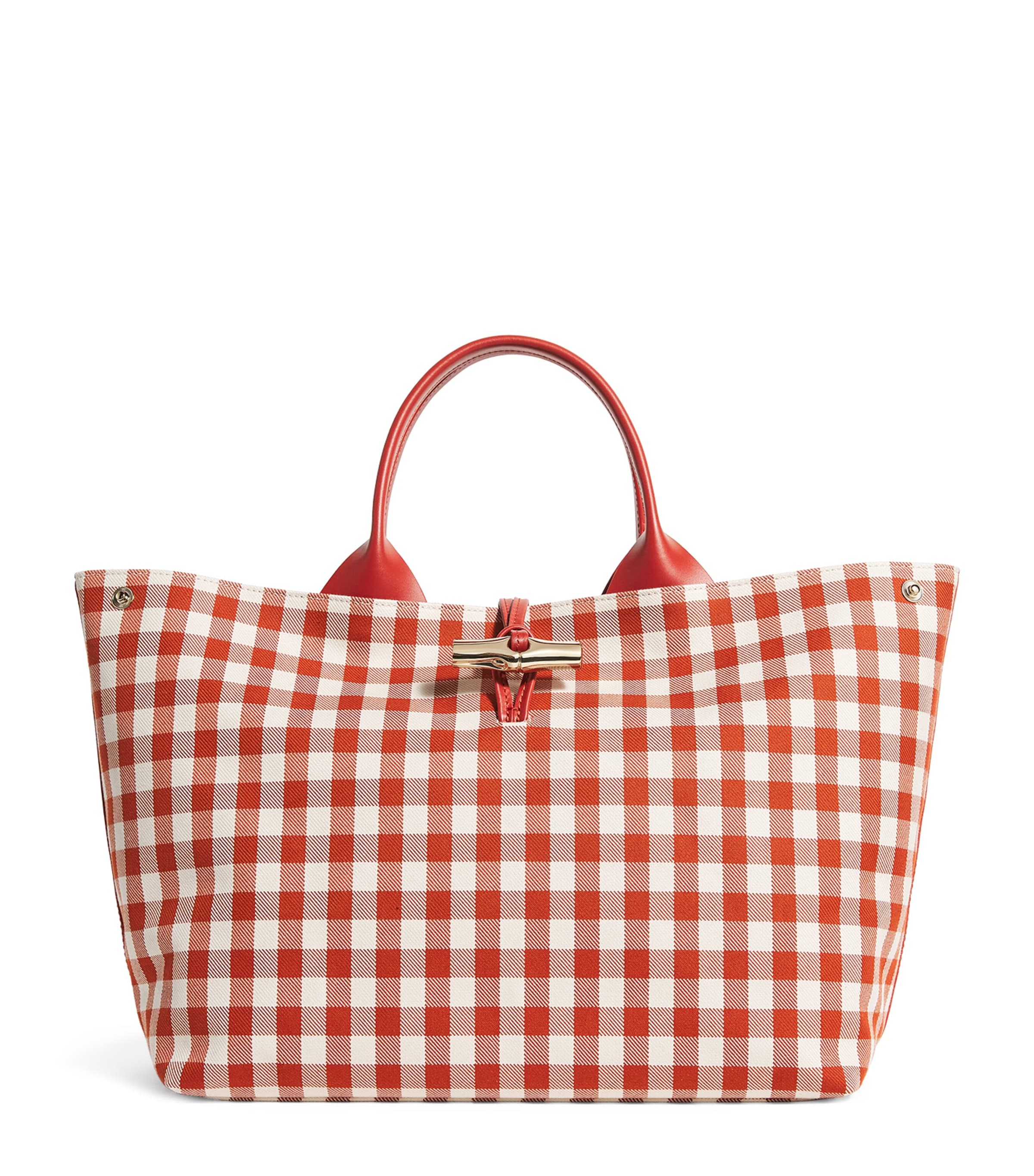 Longchamp Large Cotton Gingham Le Roseau Tote Bag