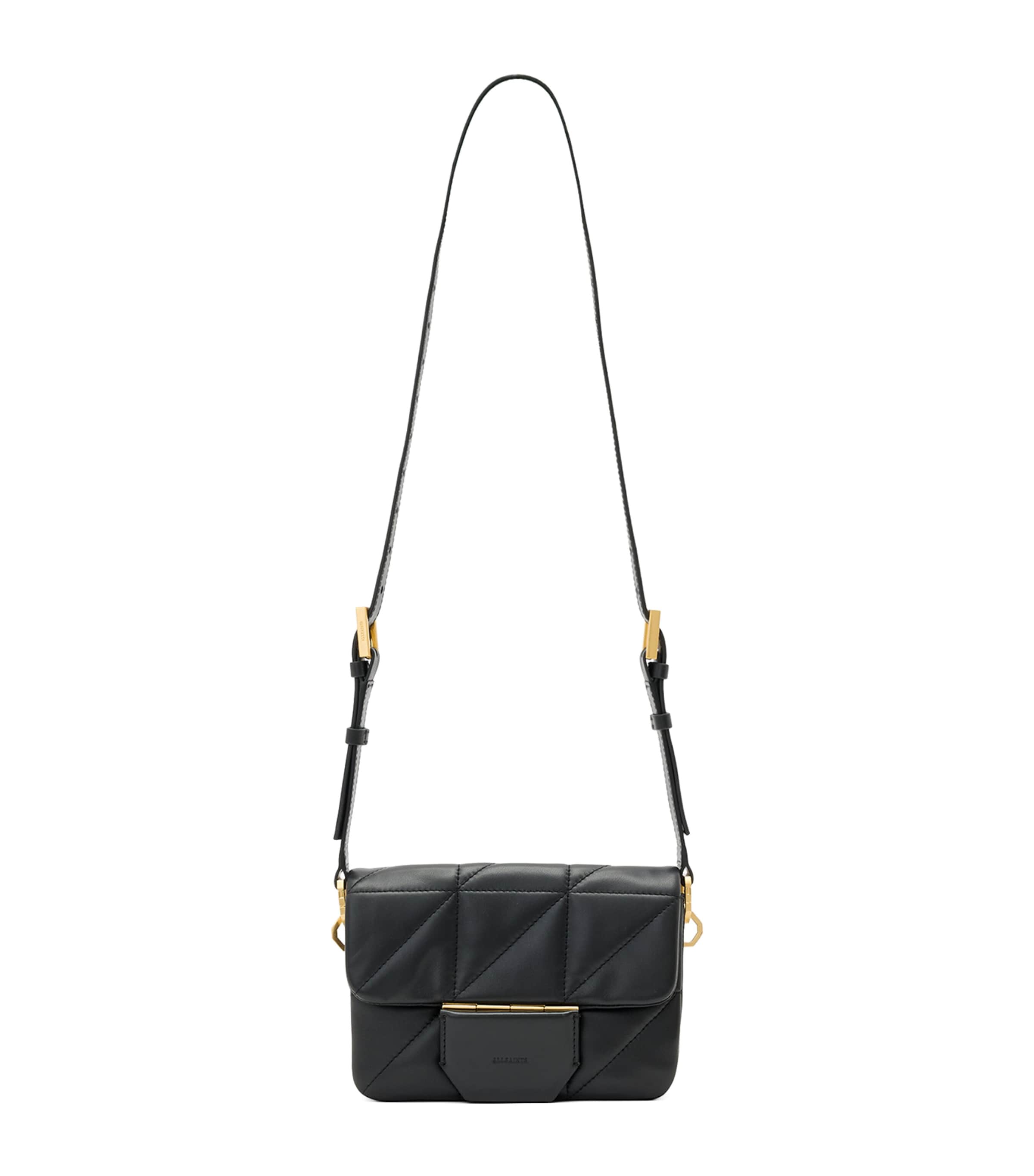 Allsaints Womens Black Jupiter Quilted-leather Cross-body Bag In Black