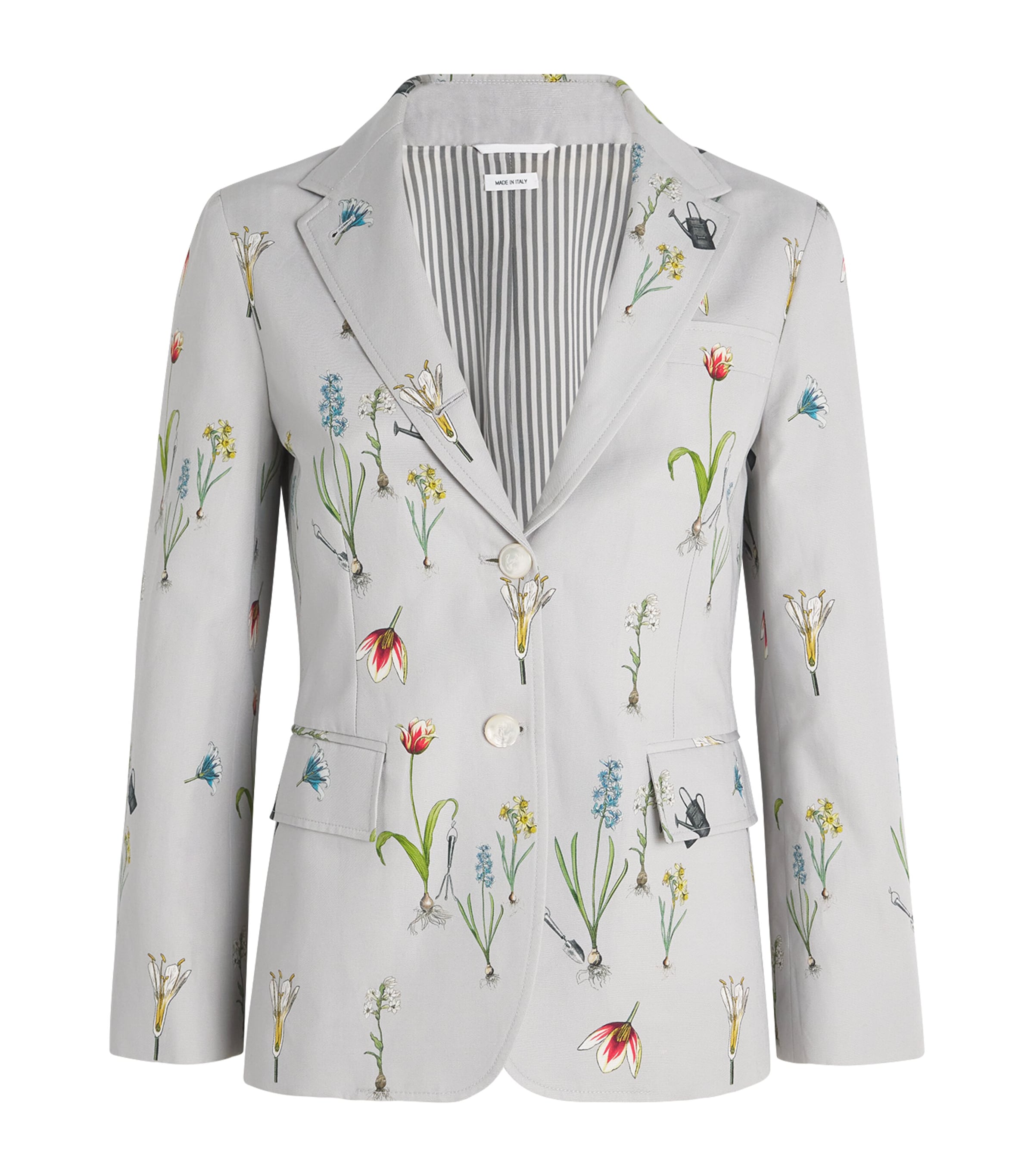 Thom Browne Cotton-linen Floral Blazer In Grey
