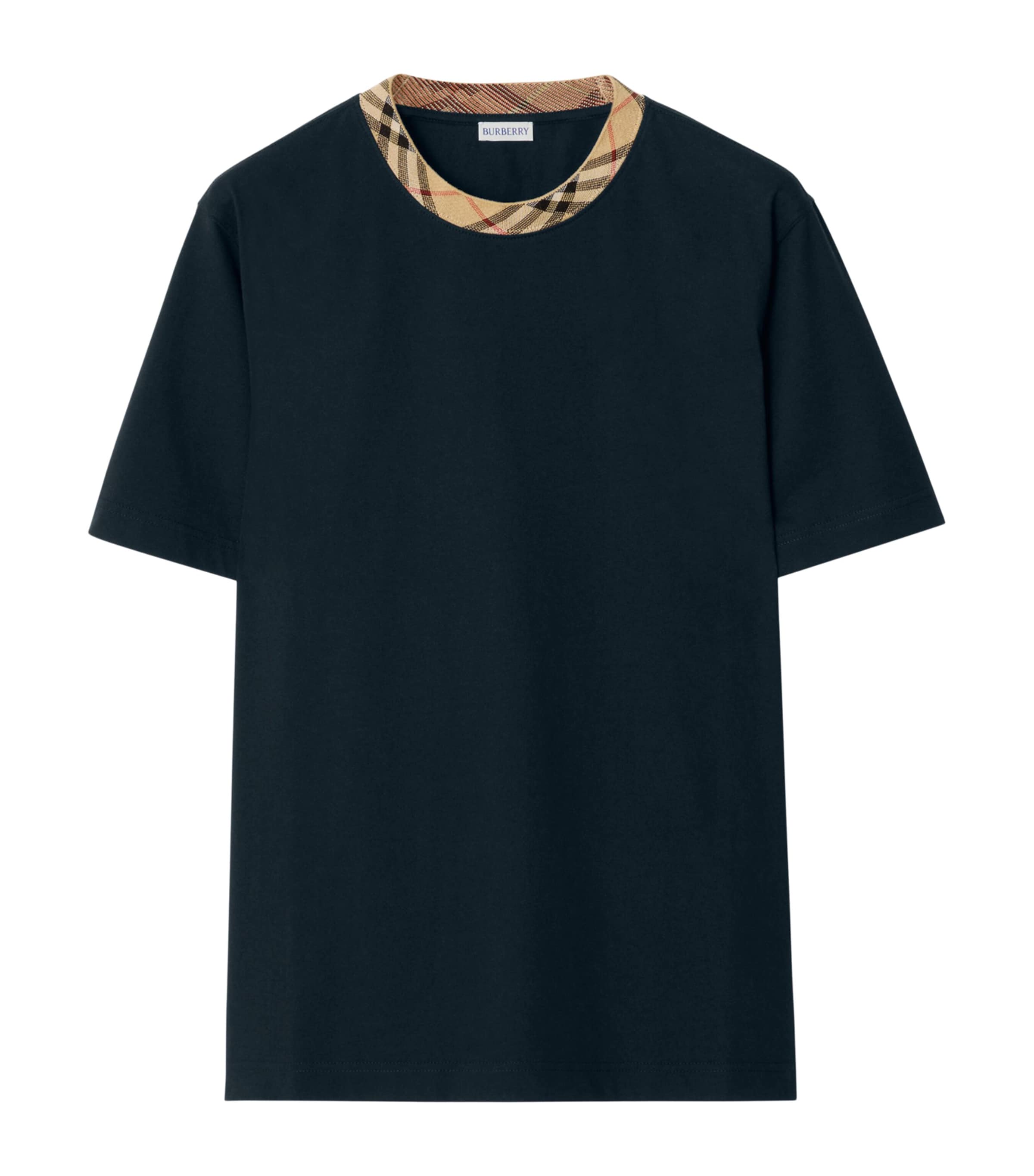Cotton Check-Neckline T-Shirt NAVY Image 1