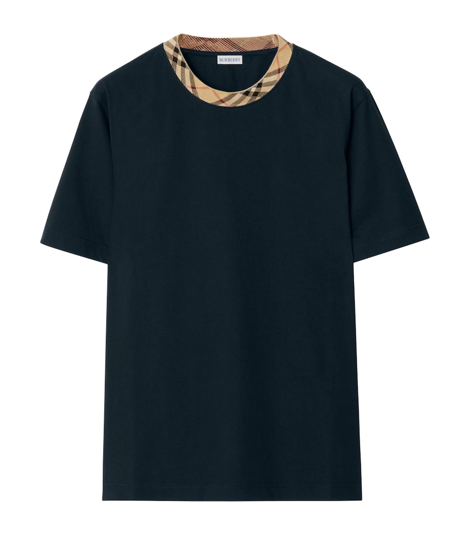 Cotton Check-Neckline T-Shirt NAVY Image 1
