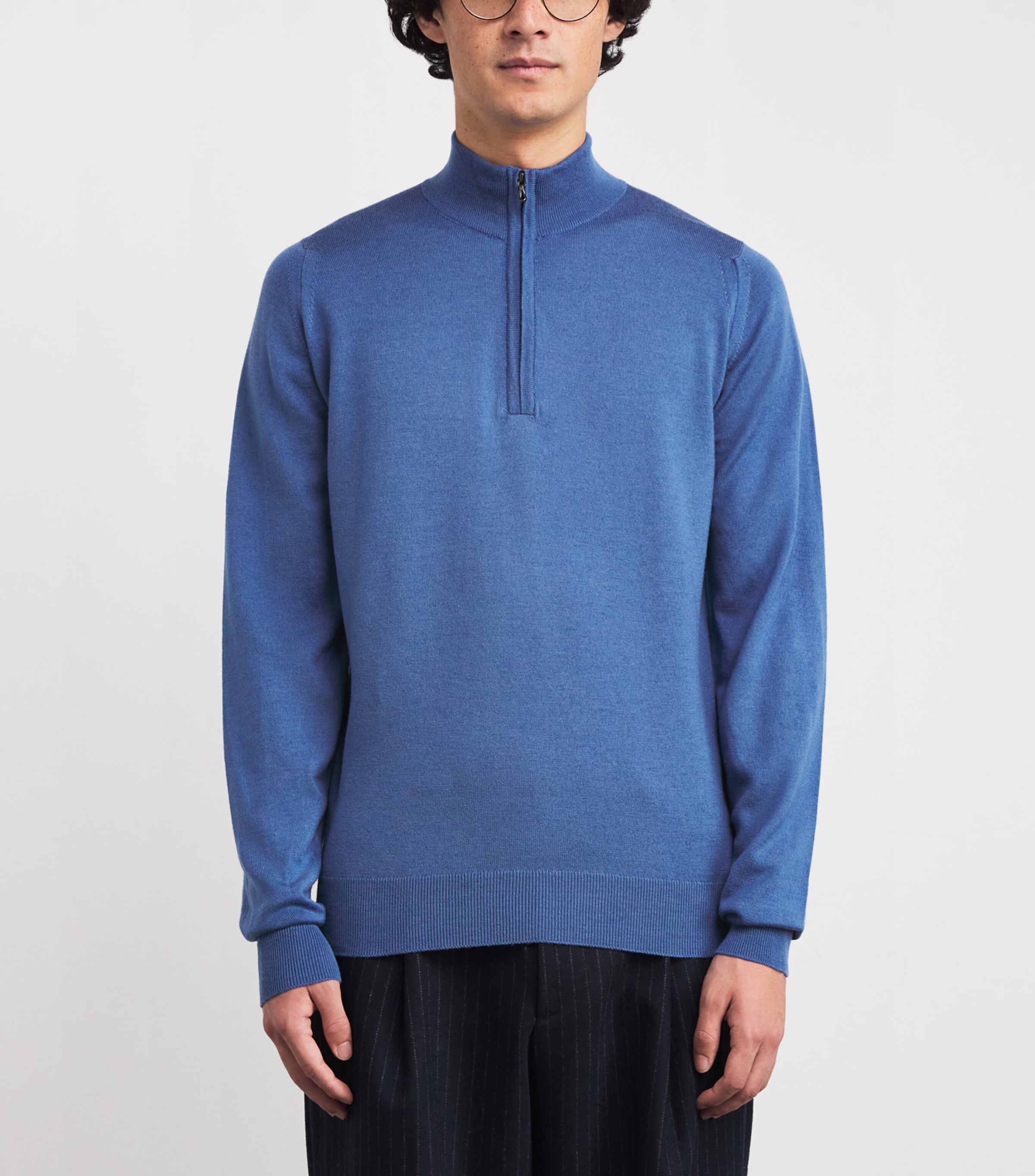 Extra Fine Merino Wool Half-Zip Tapton Sweater SALTIRE BLUE Image 3