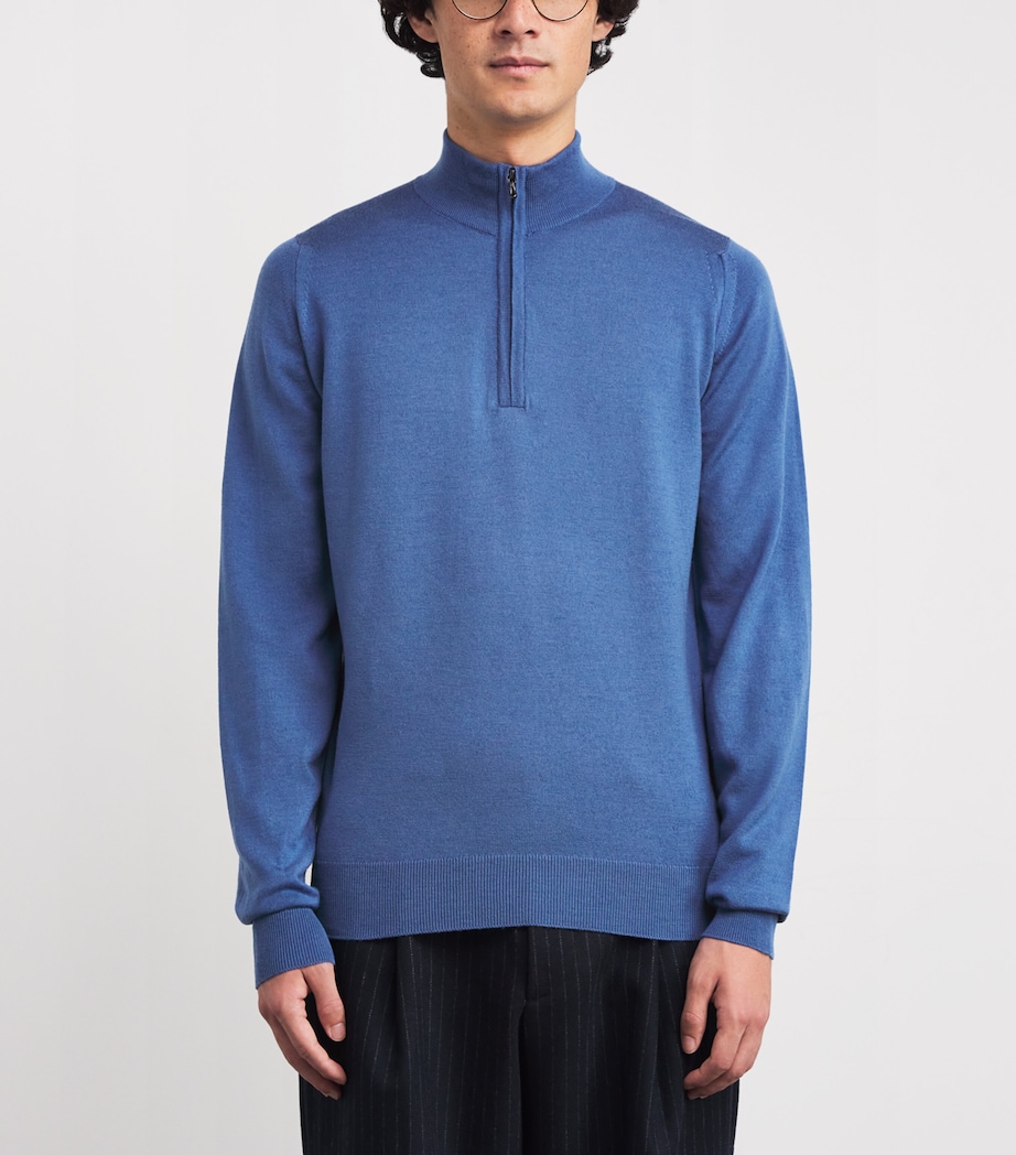 Extra Fine Merino Wool Half-Zip Tapton Sweater SALTIRE BLUE Image 3