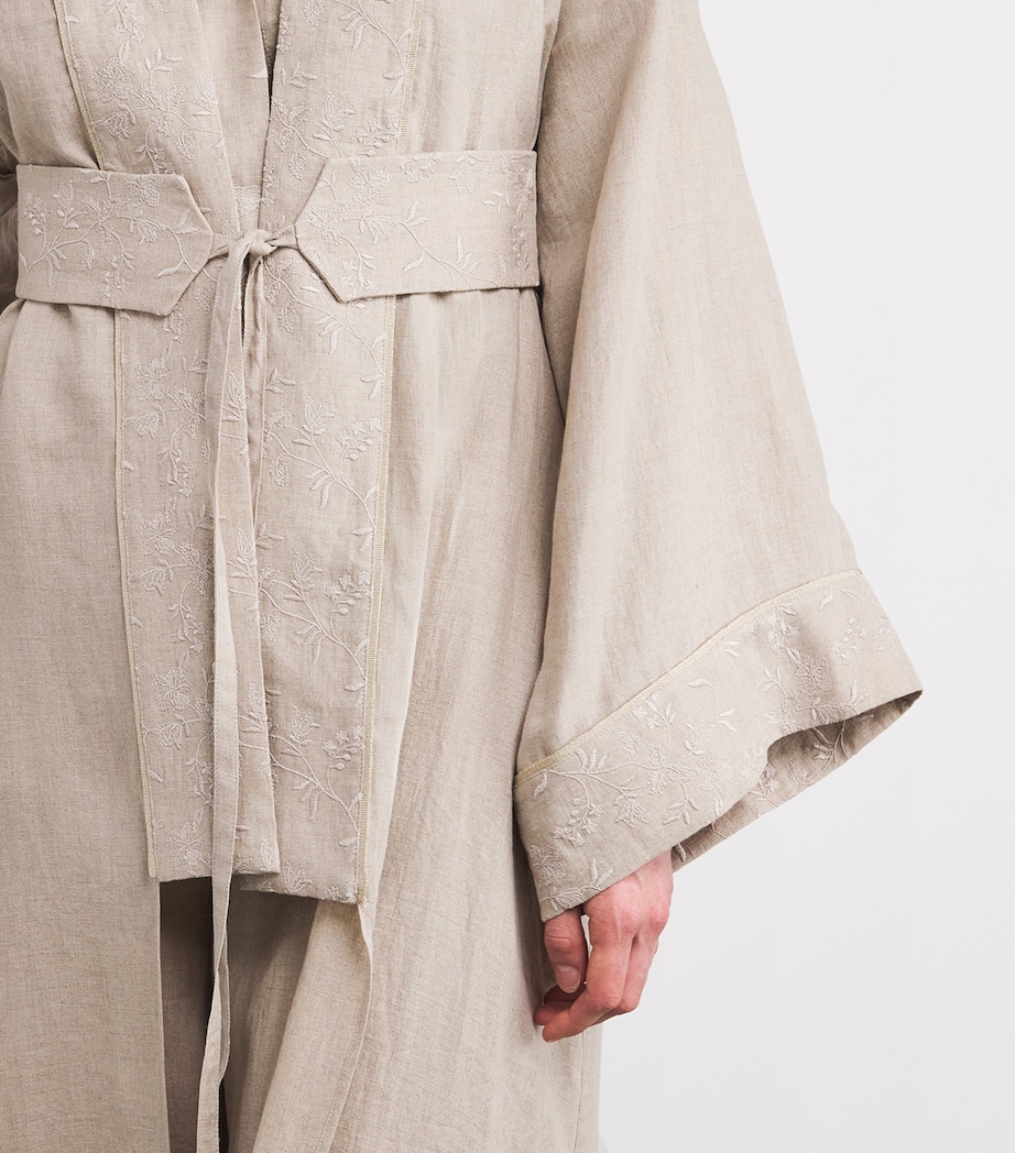 Eleventy Womens x Harrods Linen Embroidered Kimono Sabbia Image 6