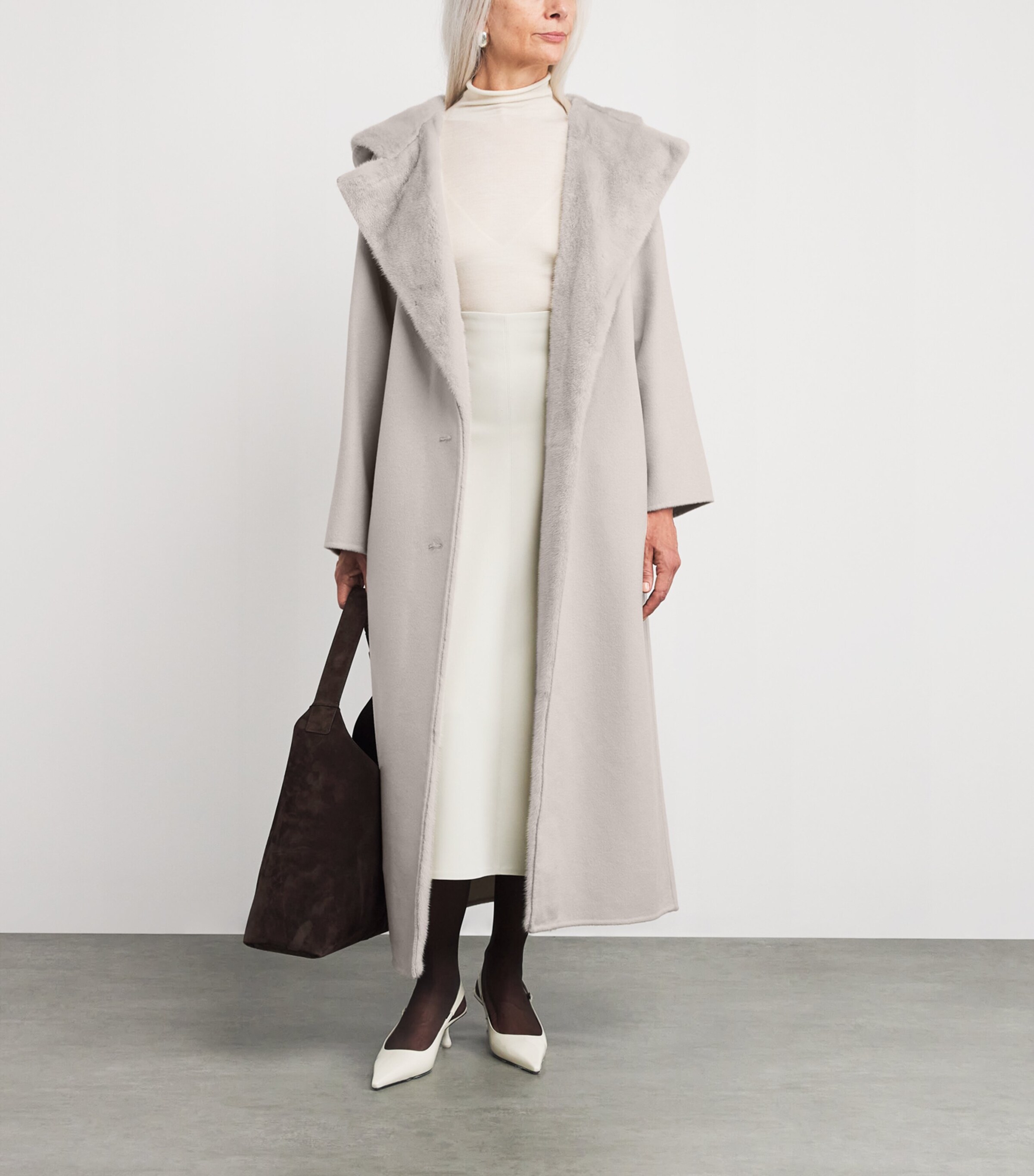 Yves Salomon Womens Hooded Mink Fur-Trim Coat Image 2