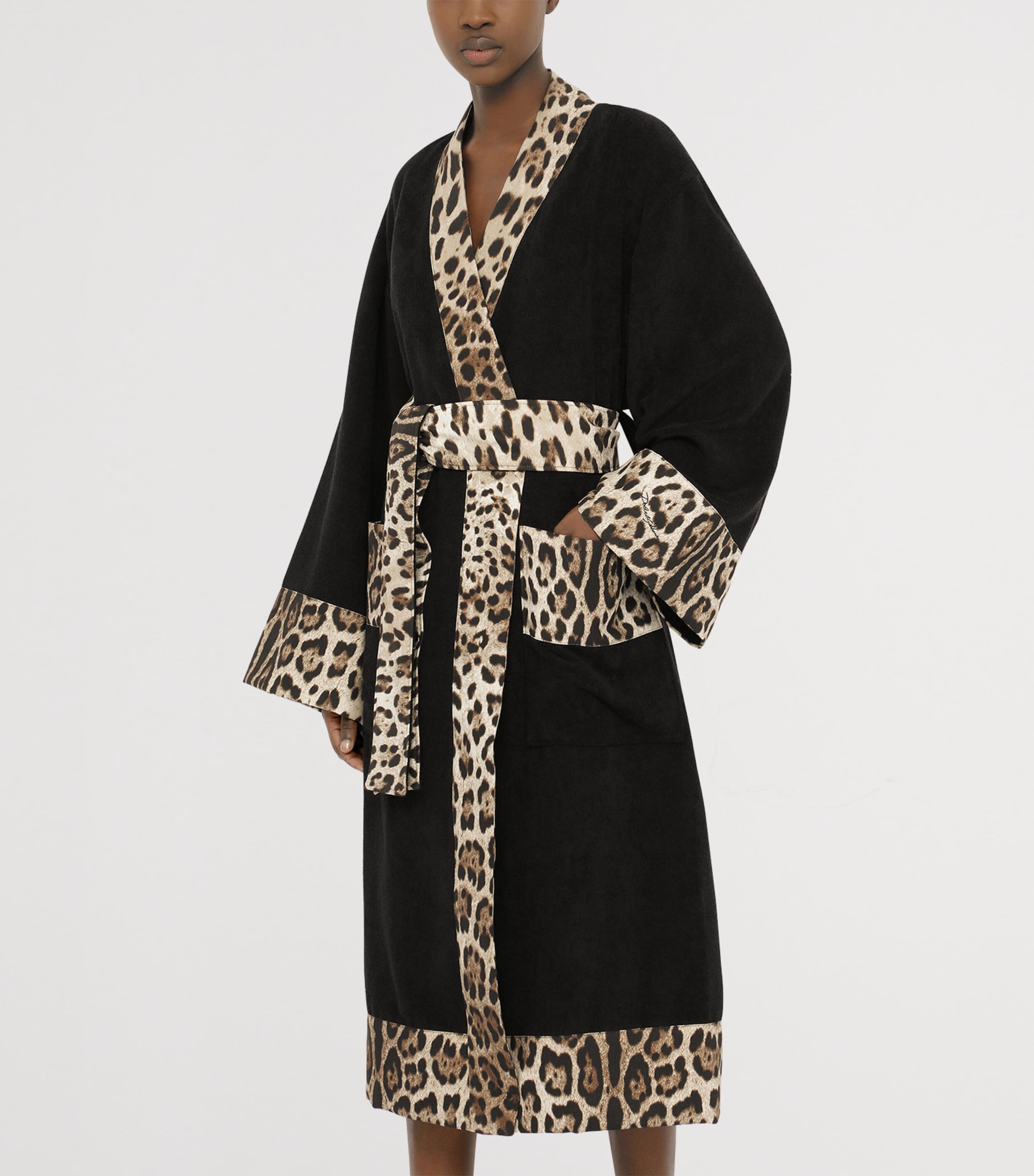 Terry Cotton Leopard Print Robe UL002 NERO LEOPARDO Image 5
