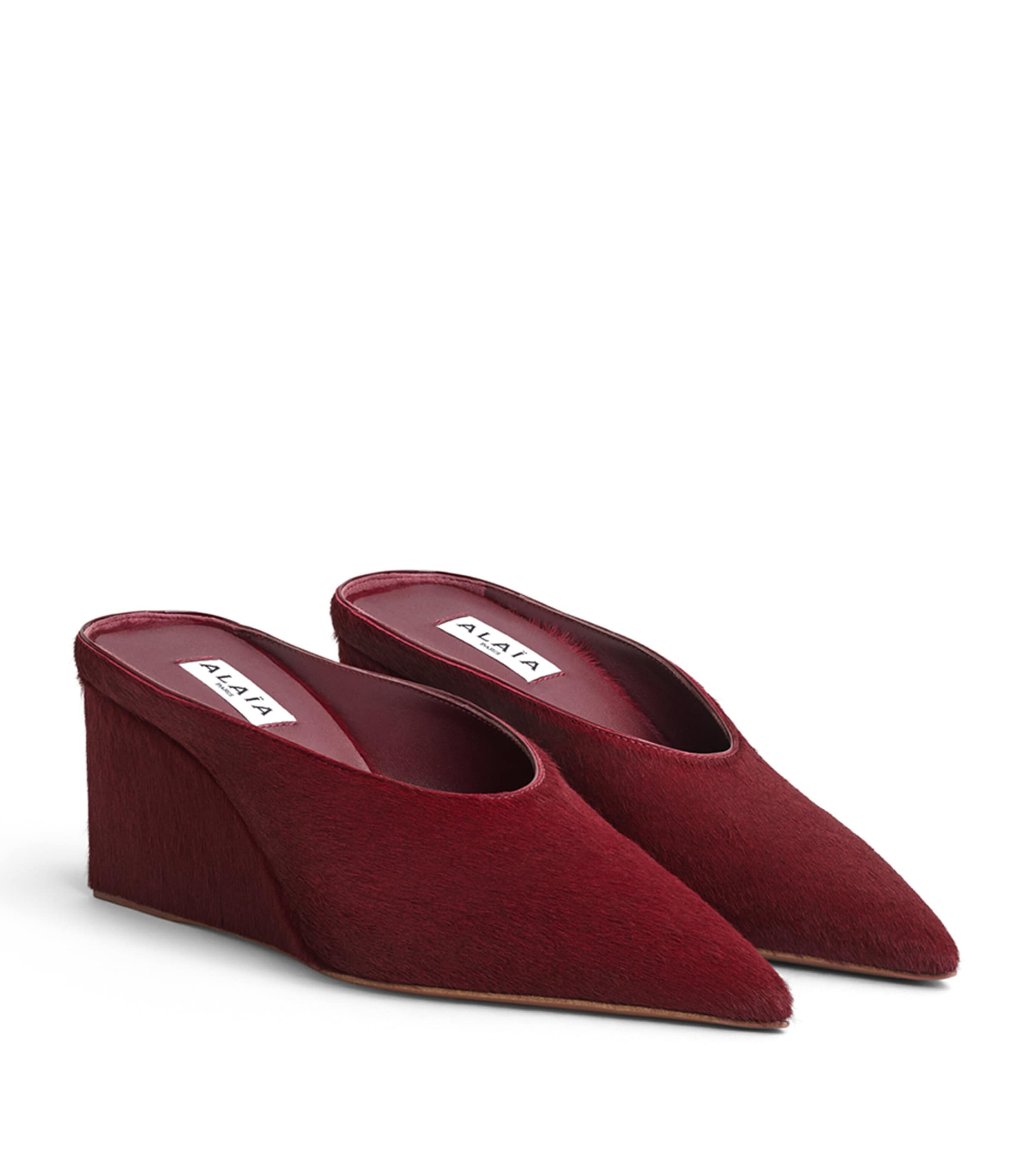 Alaïa Calf Hair Cube Wedge Mules 75 Cherry Image 2