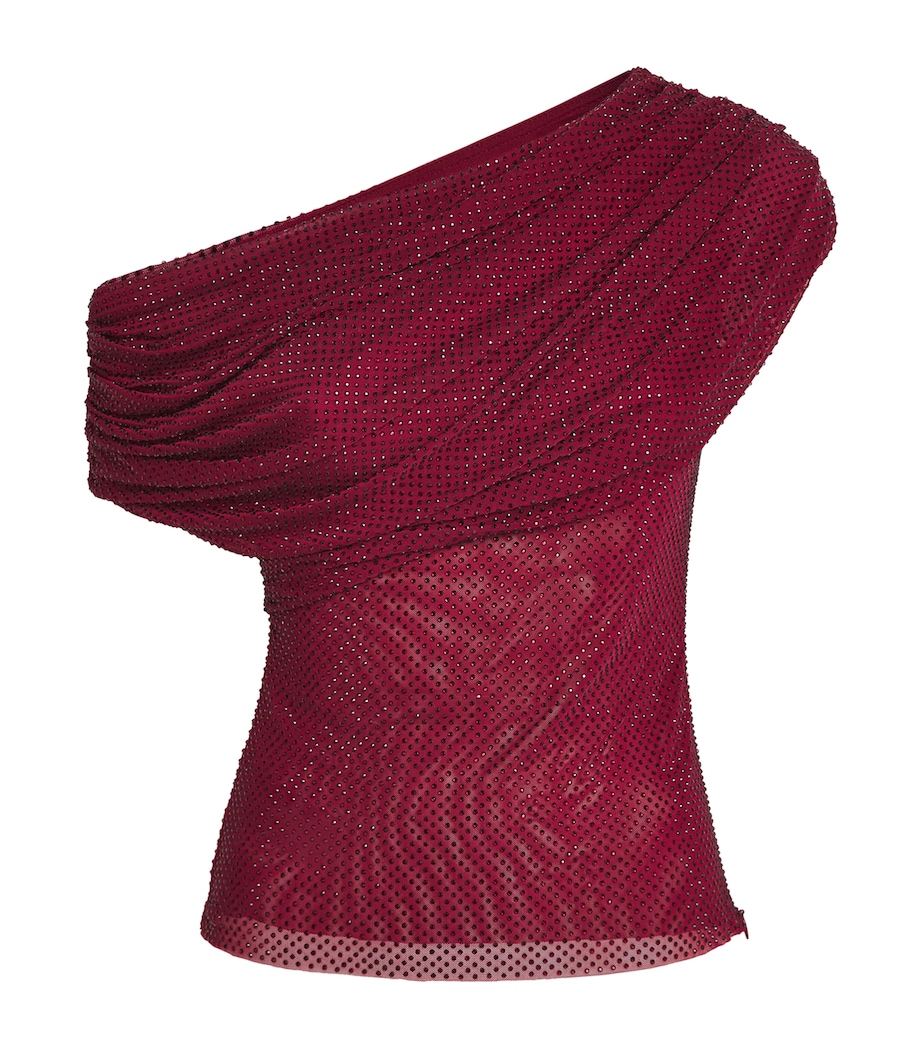 Rhinestone-Embellished Draped Top BURGUNDY Image 1
