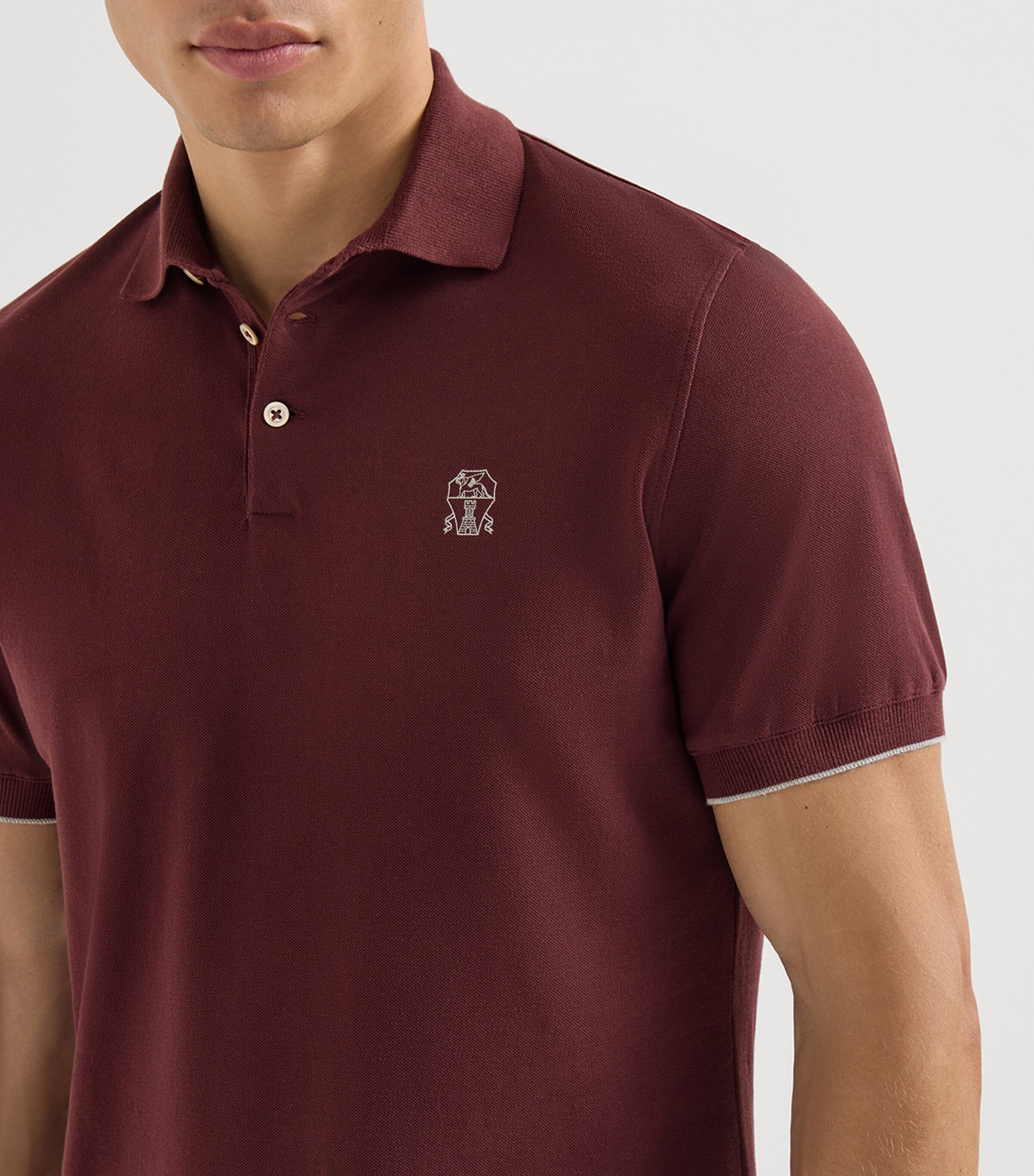 Brunello Cucinelli Mens Cotton Piqué Logo Polo Shirt Image 6