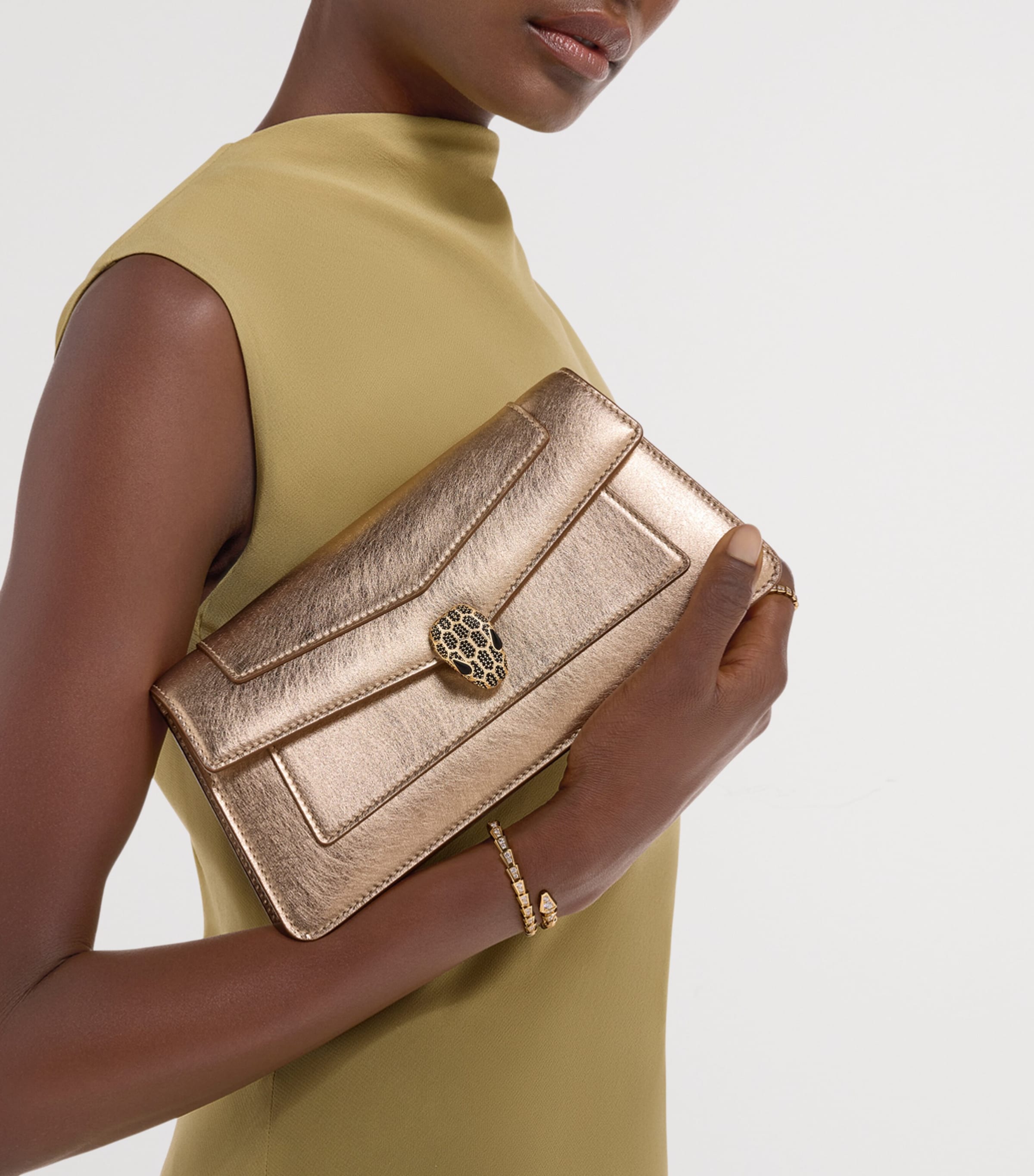 Bvlgari Metallic Leather Serpenti Forever Clutch Bag Gold Image 2
