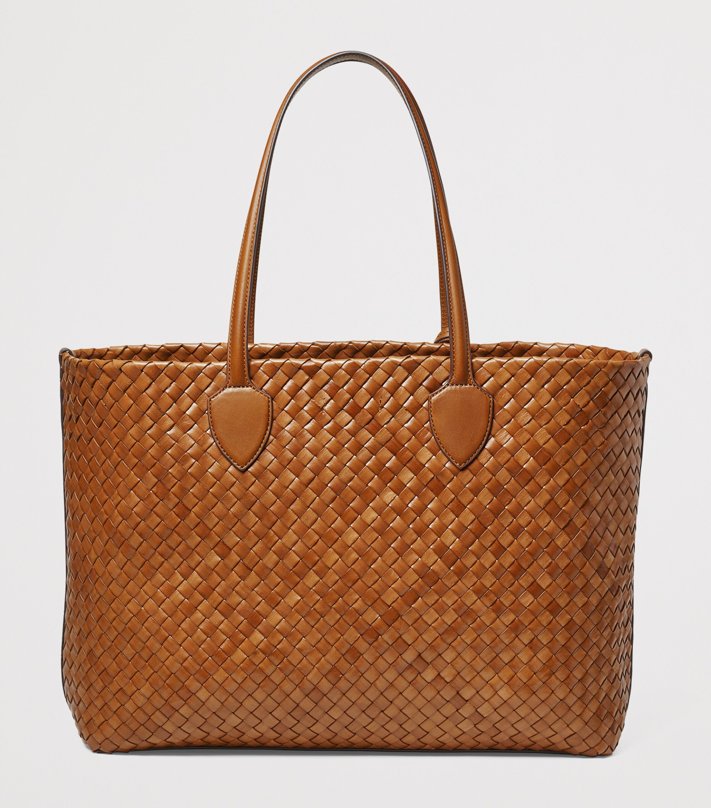 Large Woven Leather London Tote Bag TAN Image 2