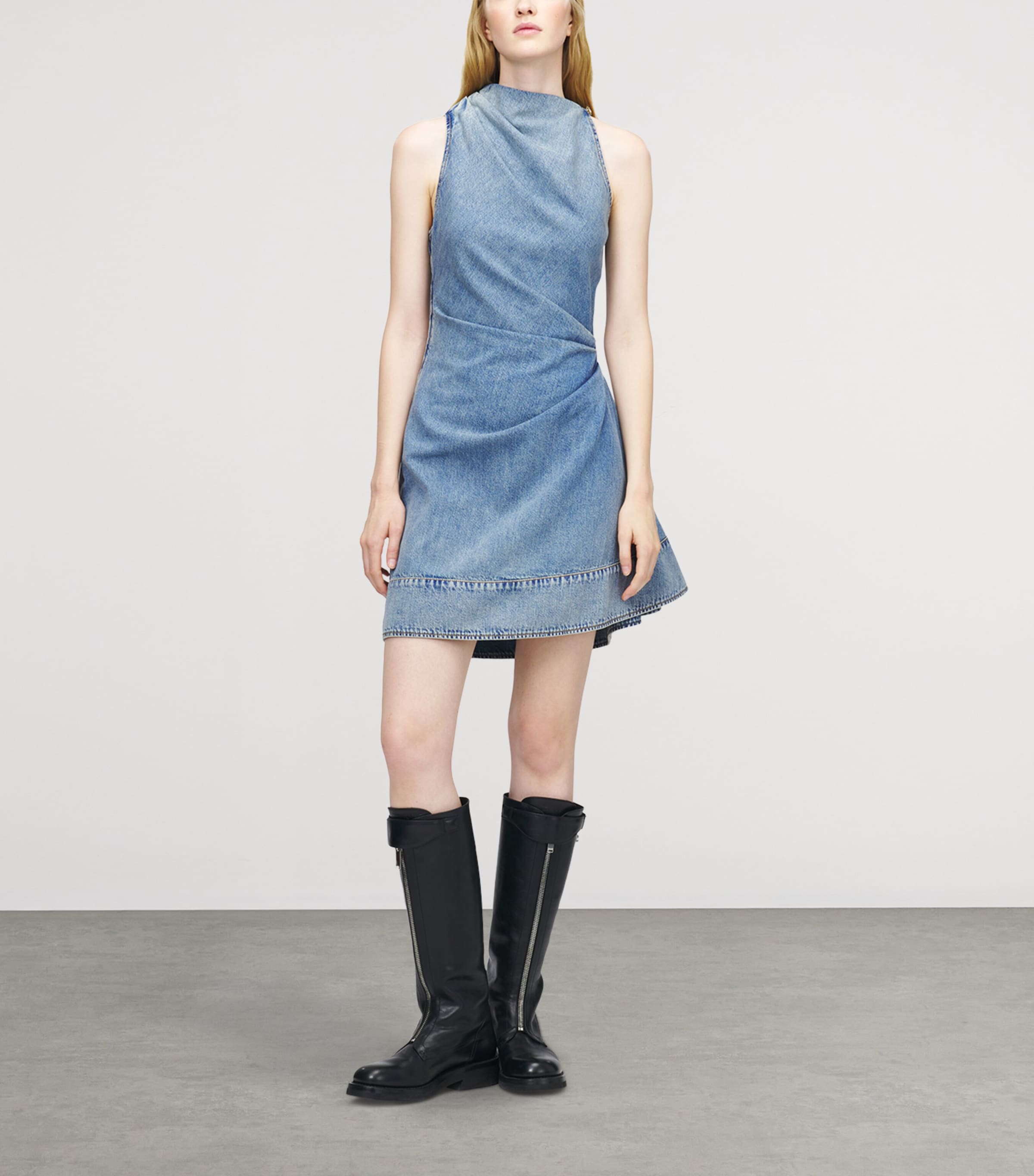 Denim Asymmetric Mini Dress 4383 Image 2