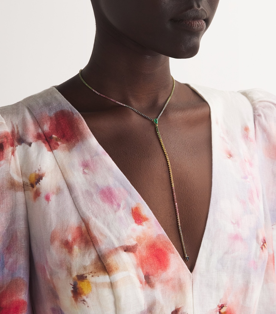 Yellow Gold, Diamond and Mixed Gemstone Rainbow Threads Necklace YELLOW GOLD Image 2