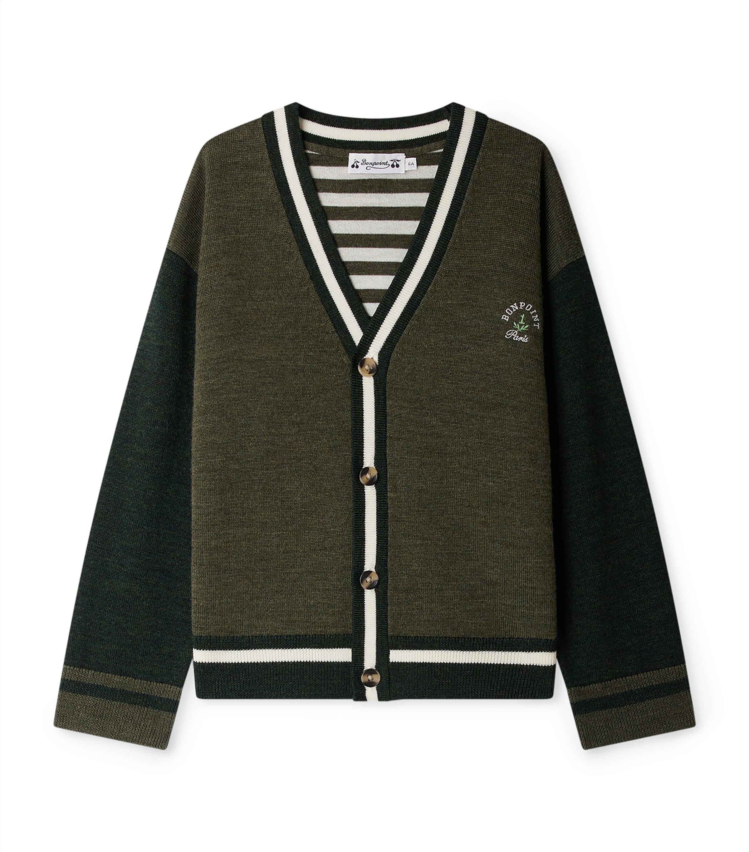 Bonpoint Julian Striped-panel Wool Cardigan In Green