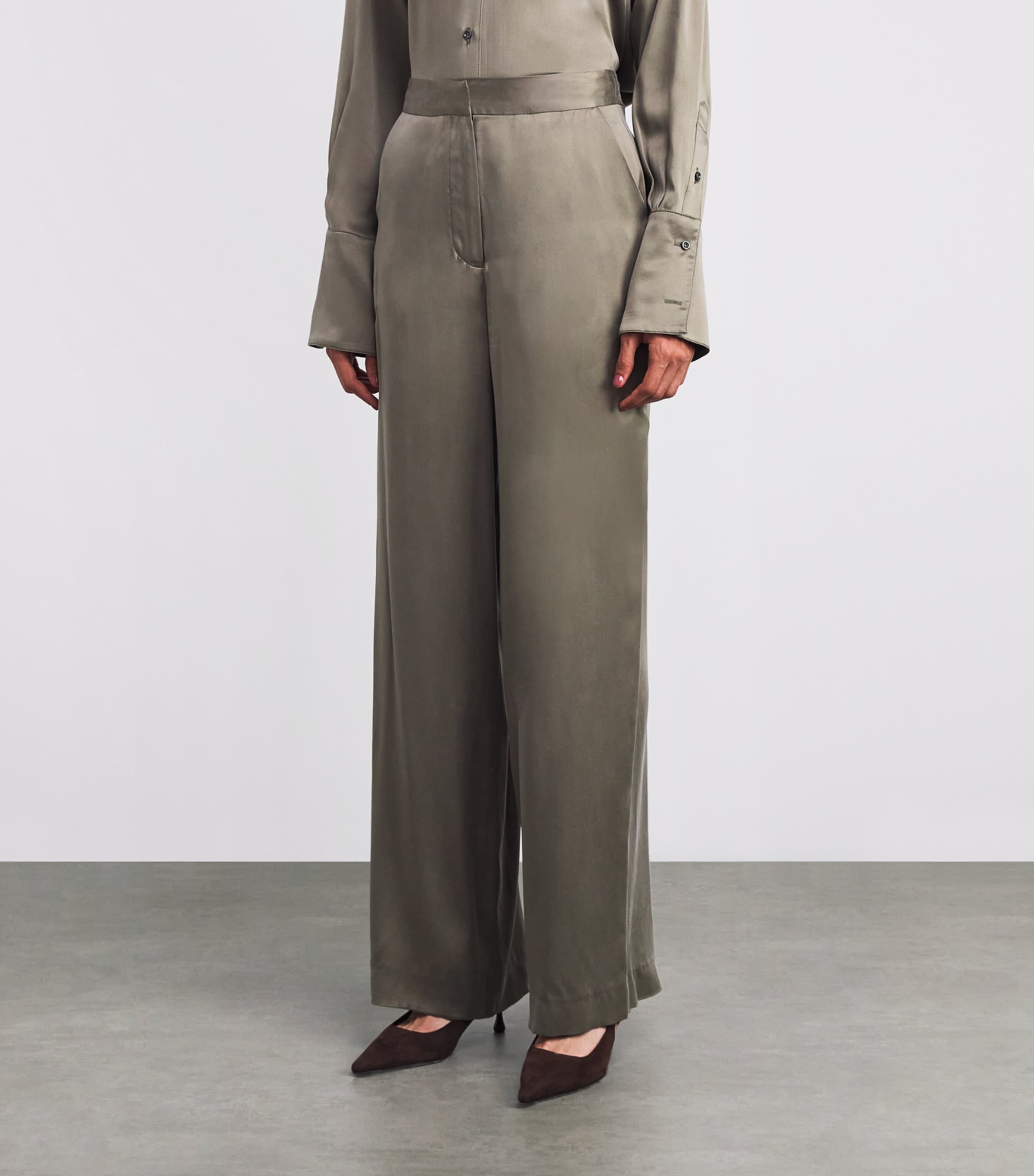 Laura Pitharas Womens Silk Wide-Leg Trousers Sand Wash Silk Image 3