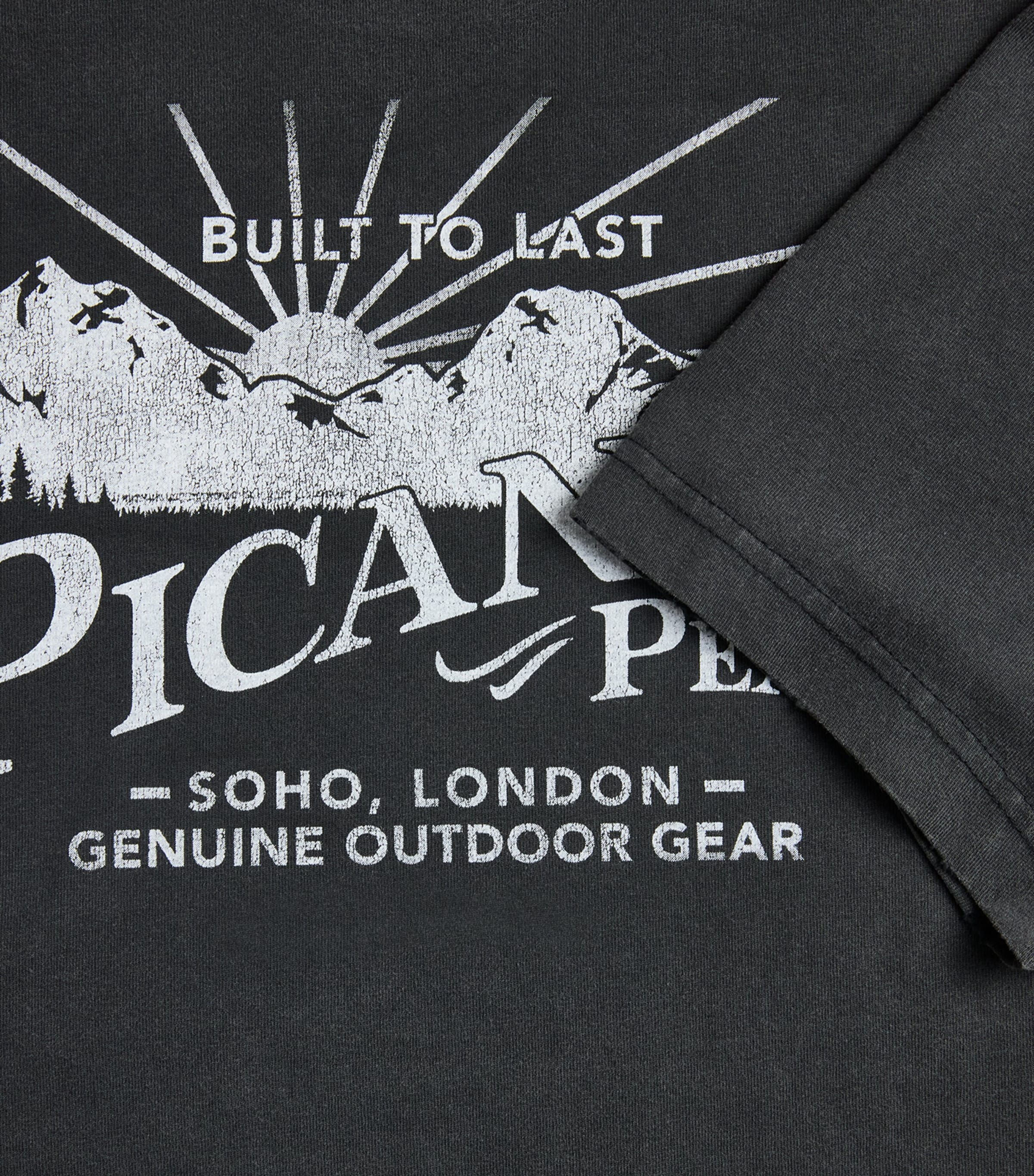 Picante Mens Organic Cotton Peaks Patch Logo T-Shirt Vintage Black Image 6