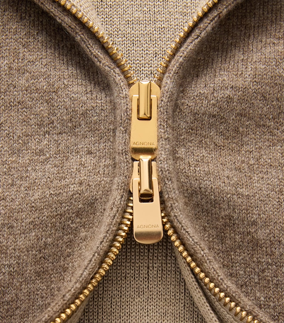 Agnona Womens Cashmere-Wool-Silk Zip-Up Hoodie Brown Mocha Image 6