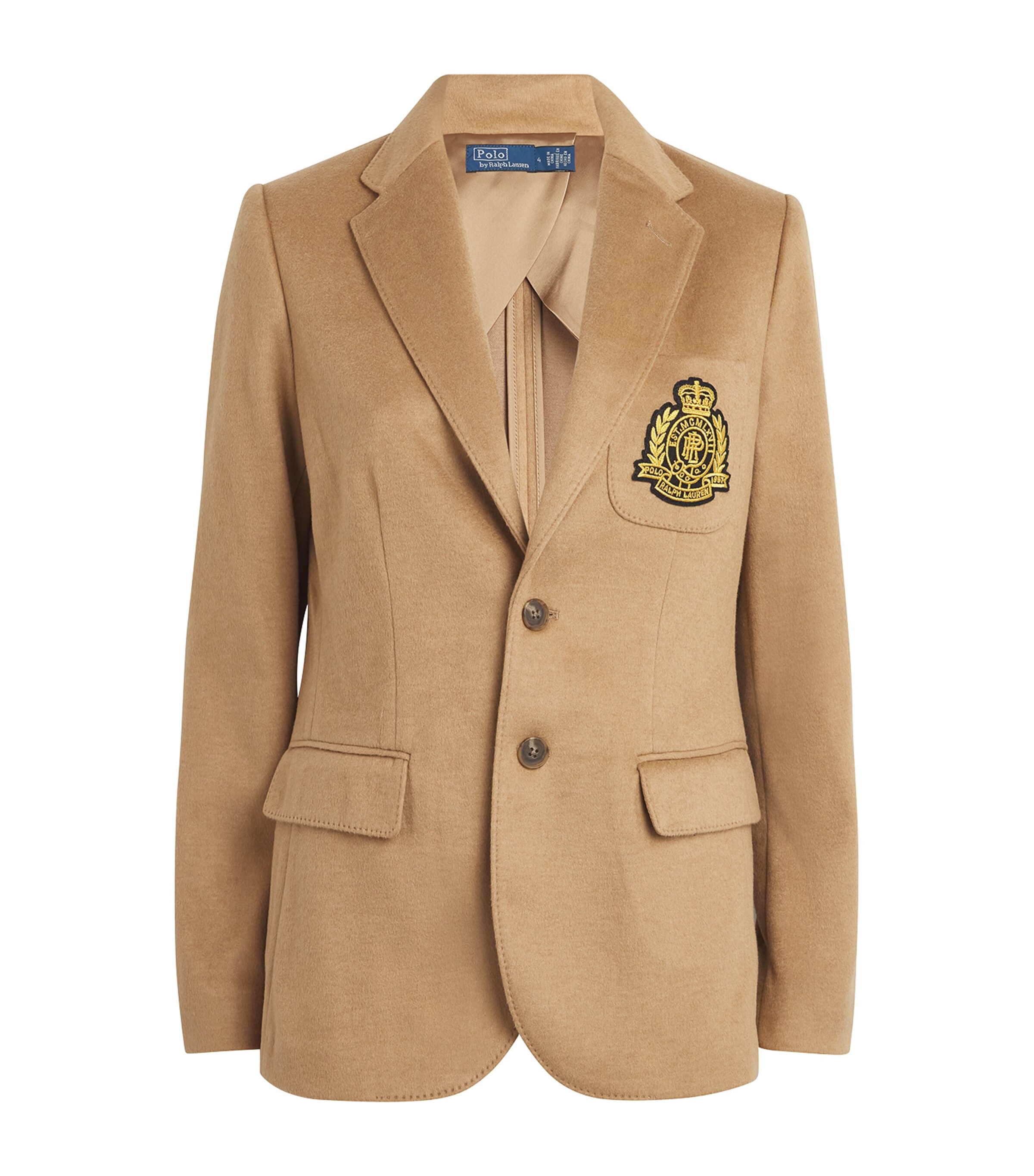 Polo Ralph Lauren Womens Crest-Detail Single-Breasted Blazer Polo Camel Image 1