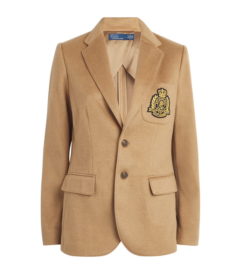Polo Ralph Lauren Womens Crest-Detail Single-Breasted Blazer Polo Camel Image 1