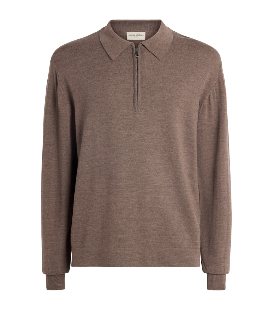Wool Quarter-Zip Polo Sweater HEATHER GINGER BREAD Image 1