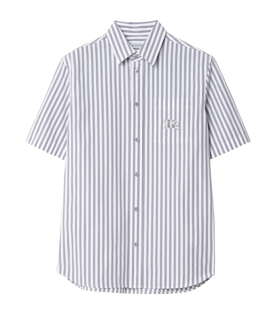 Burberry Mens Poplin Stripe Short Sleeve Shirt Marble Grey/white St Image 1