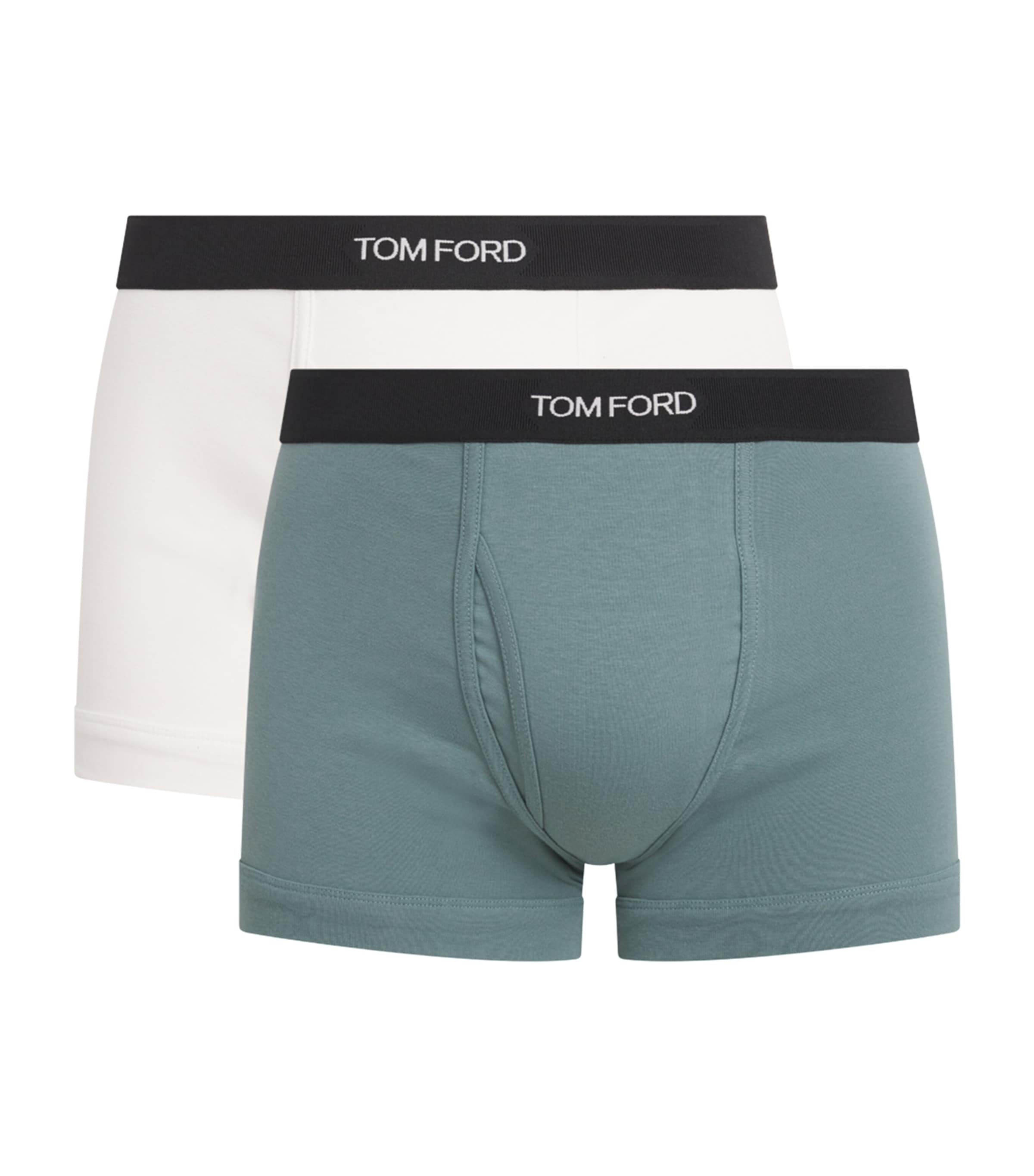 TOM FORD Mens Stretch-Cotton Boxer Briefs (Pack of 2) White / Teal Image 1