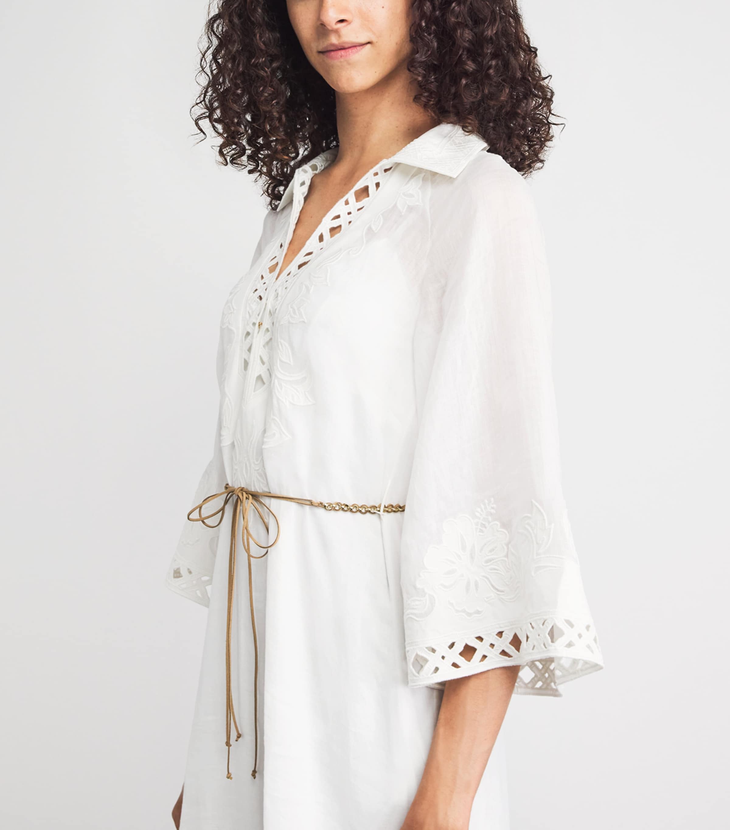Zimmermann Womens Ramie Embroidered Indra Midi Dress Ivory Image 3