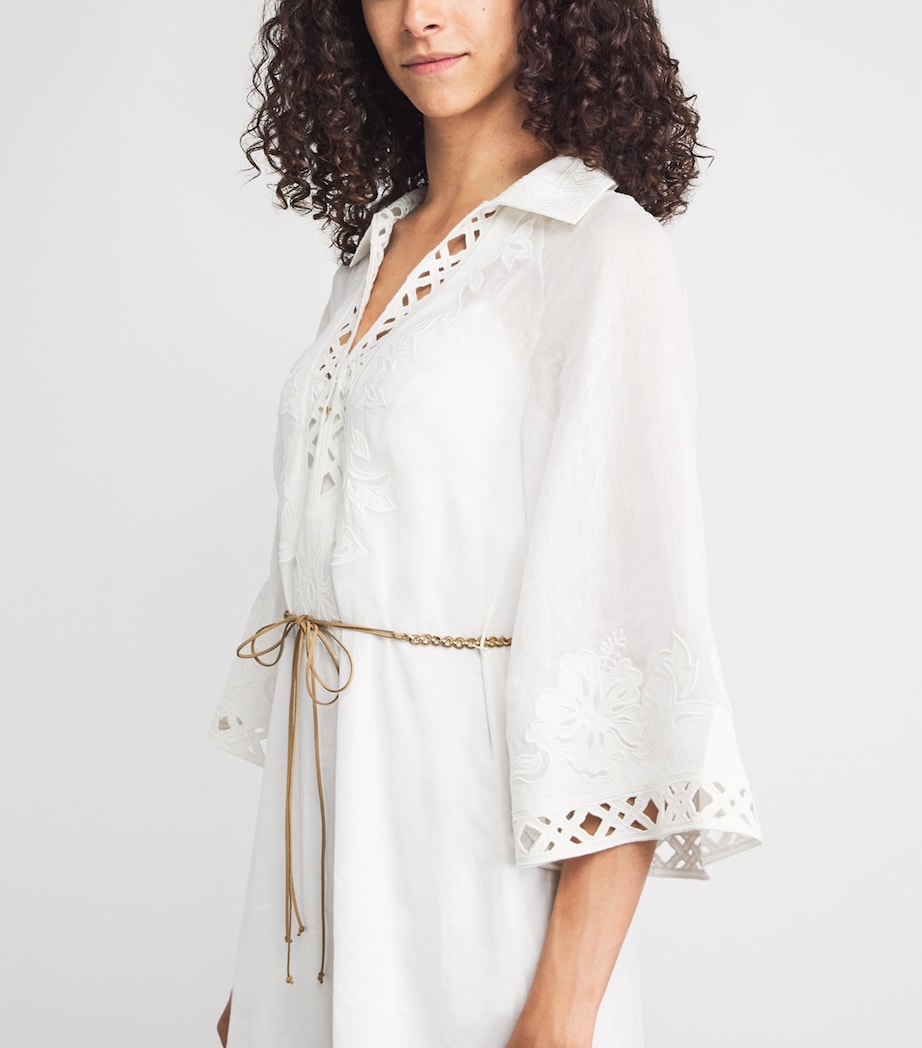 Zimmermann Womens Ramie Embroidered Indra Midi Dress Ivory Image 3