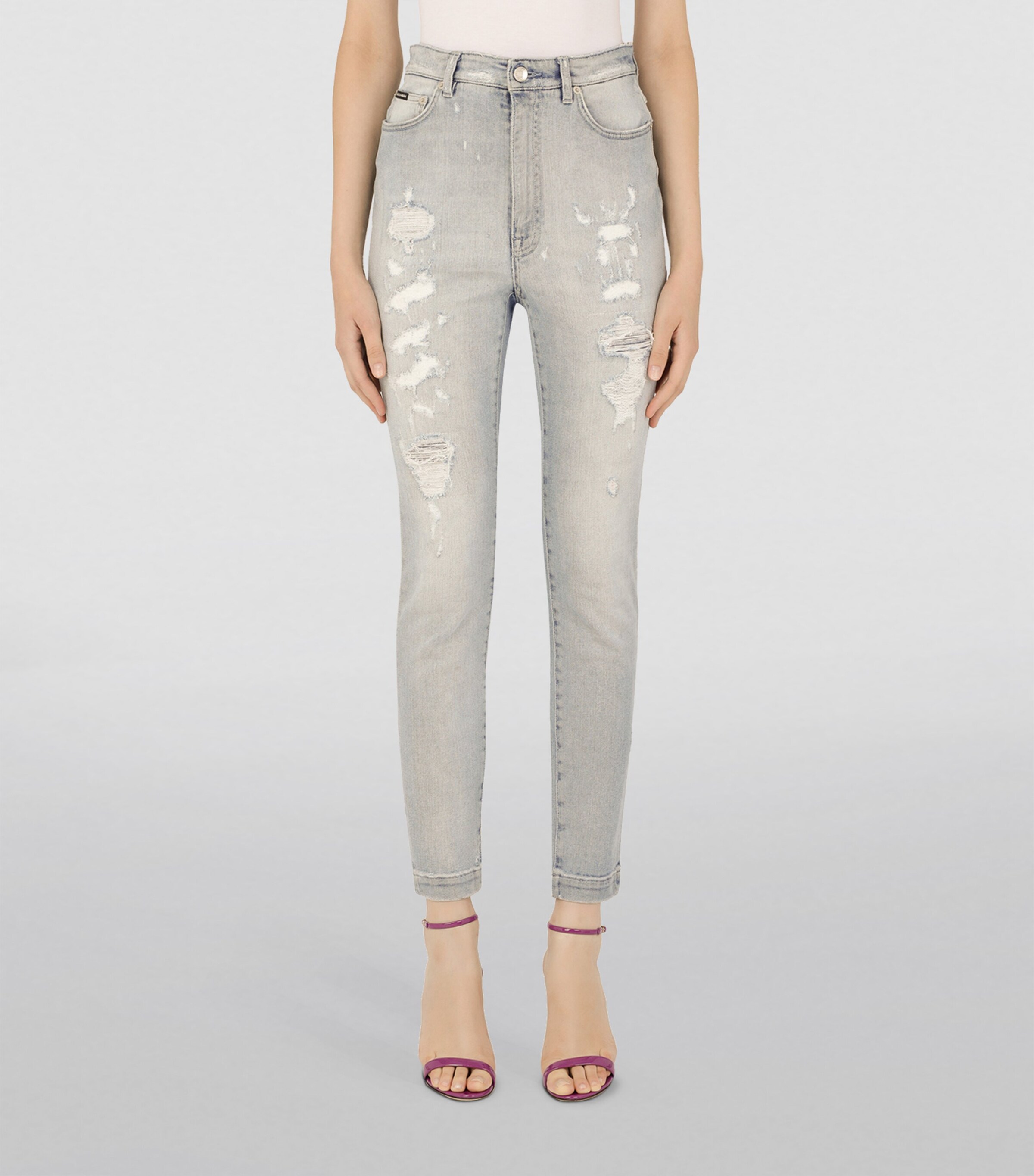 Dolce&Gabbana Womens Distressed Skinny Jeans Combined Colou Image 3