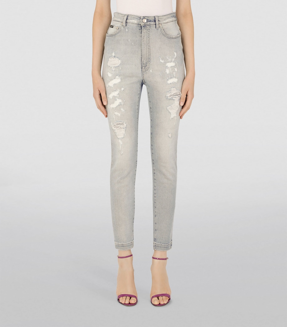 Dolce&Gabbana Womens Distressed Skinny Jeans Combined Colou Image 3