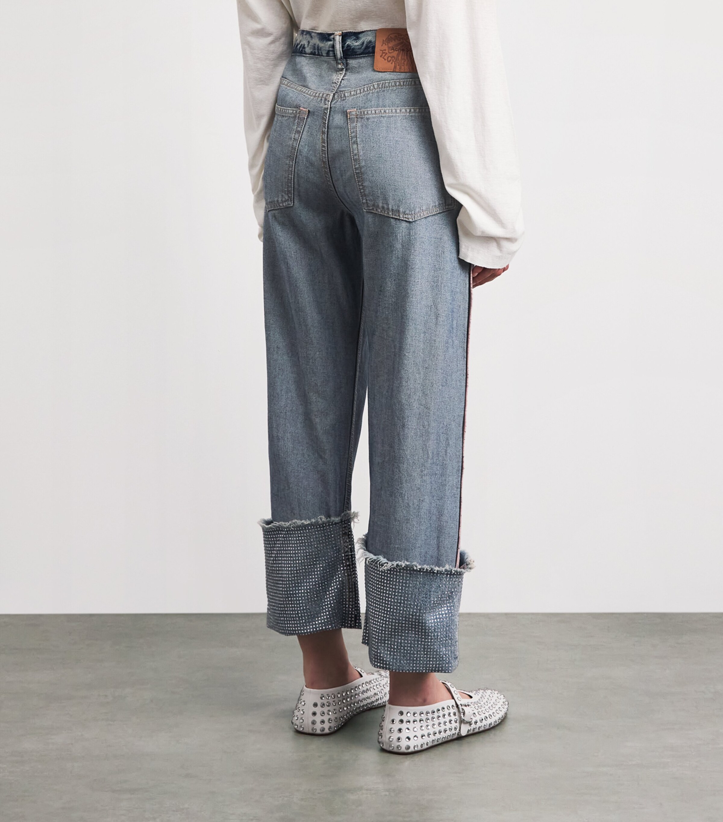Acne Studios Womens Rhinestone-Detail Mid-Rise Straight Jeans Auz Mid Blue Image 5