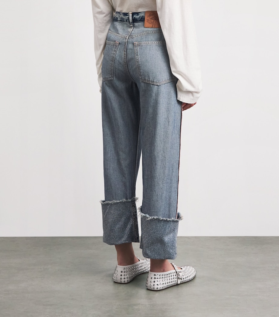 Acne Studios Womens Rhinestone-Detail Mid-Rise Straight Jeans Auz Mid Blue Image 5