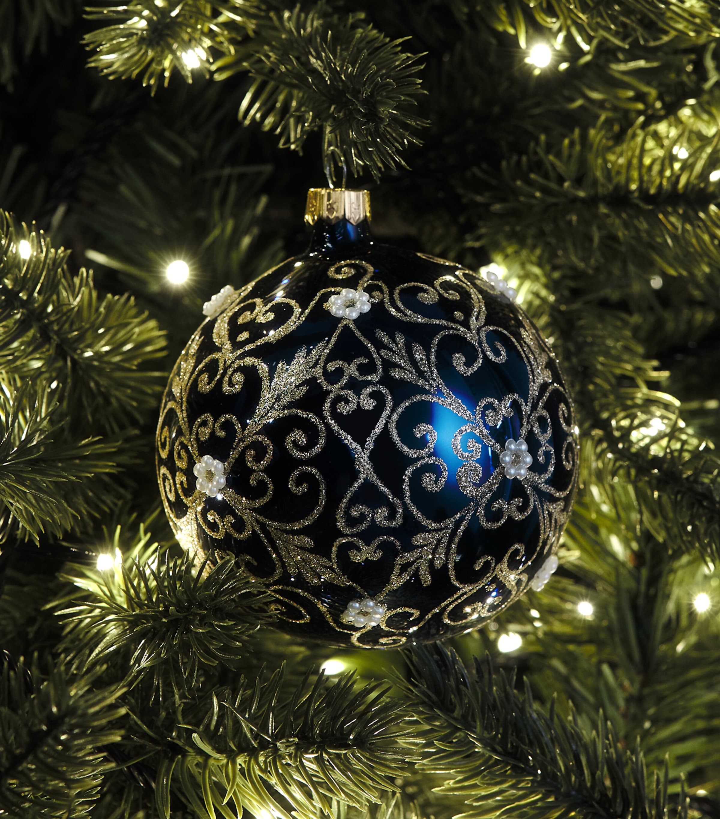 Harrods Floral Swirl-Pattern Bauble Navy Blue Image 3
