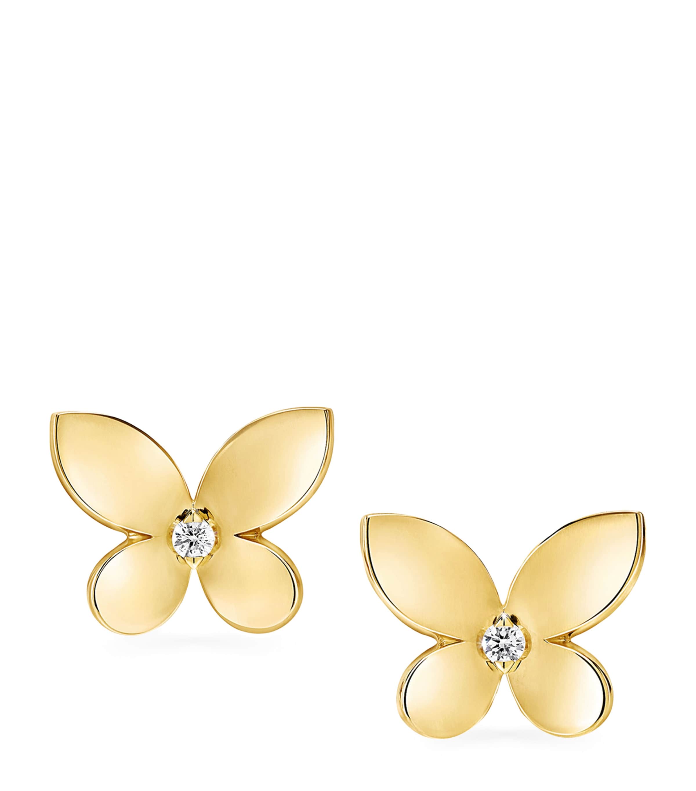Mini Yellow Gold and Diamond Butterfly Earrings YELLOW GOLD Image 1