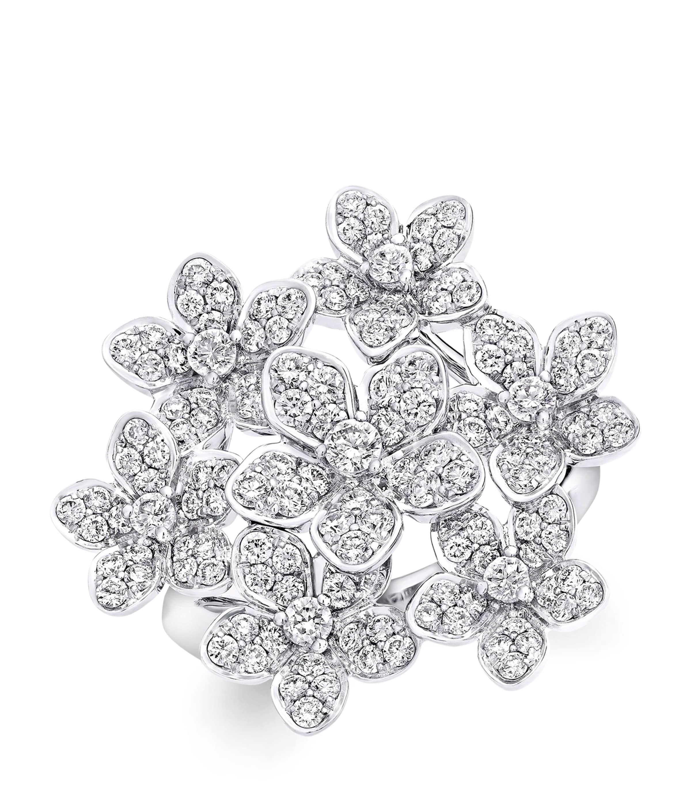 White Gold and Diamond Wild Flower Ring (One Size) WHITE GOLD Image 1