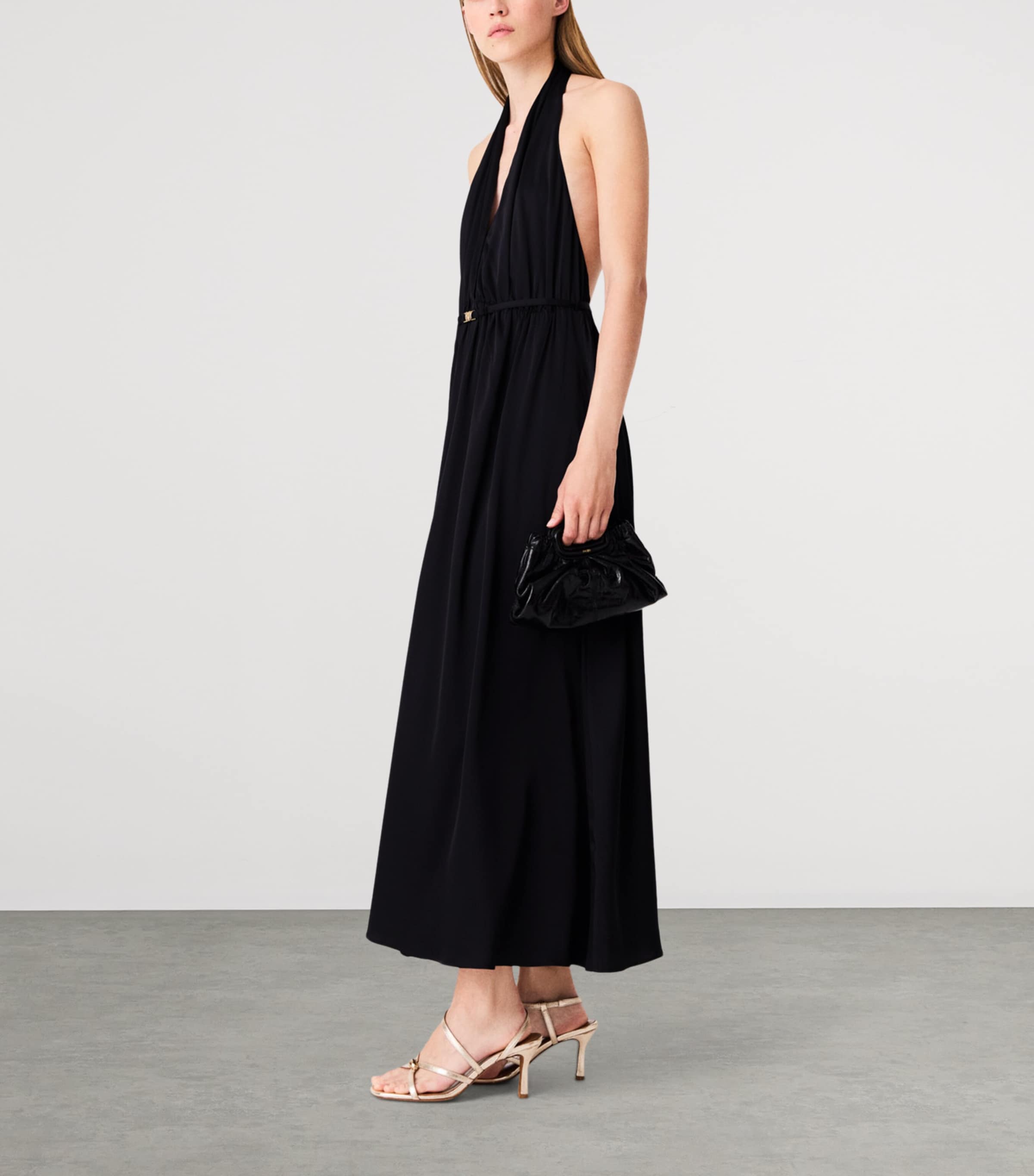 Maje Womens Plunge Halterneck Midi Dress Navy Image 3