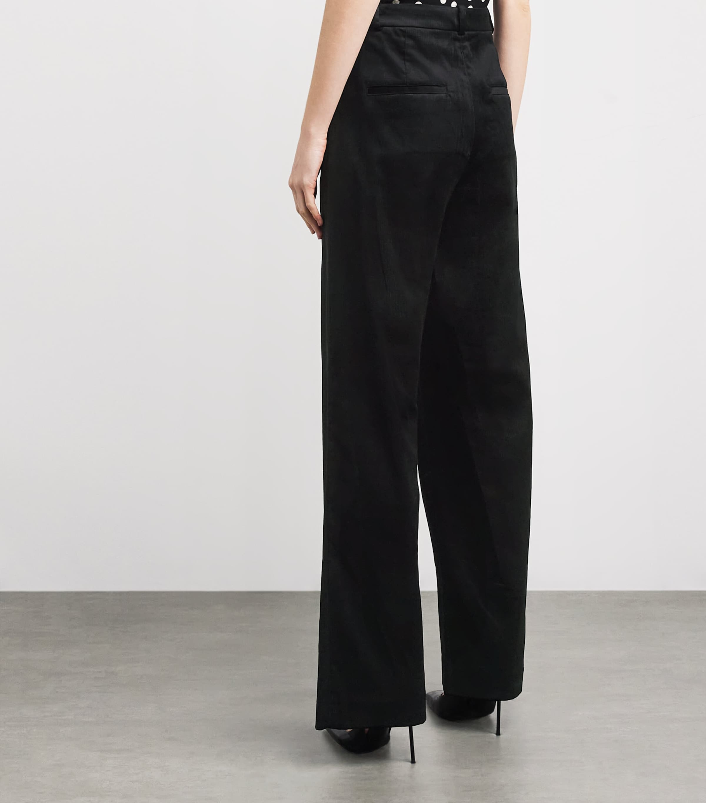Velvet High-Waist Wide-Leg Trousers 001BLK Image 4