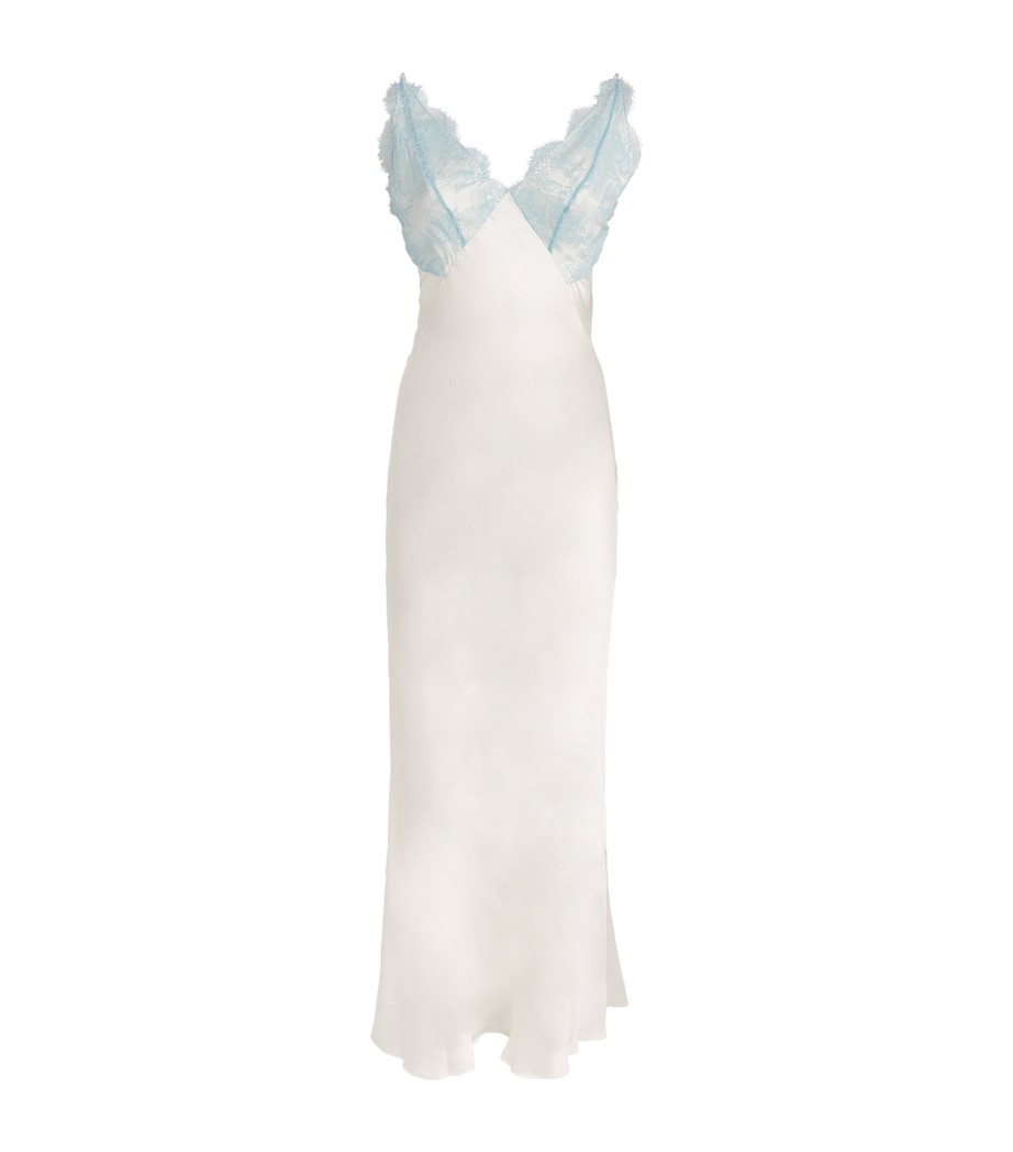 Sandro Paris Womens Satin Lace-Trim Maxi Dress Ecru Image 1