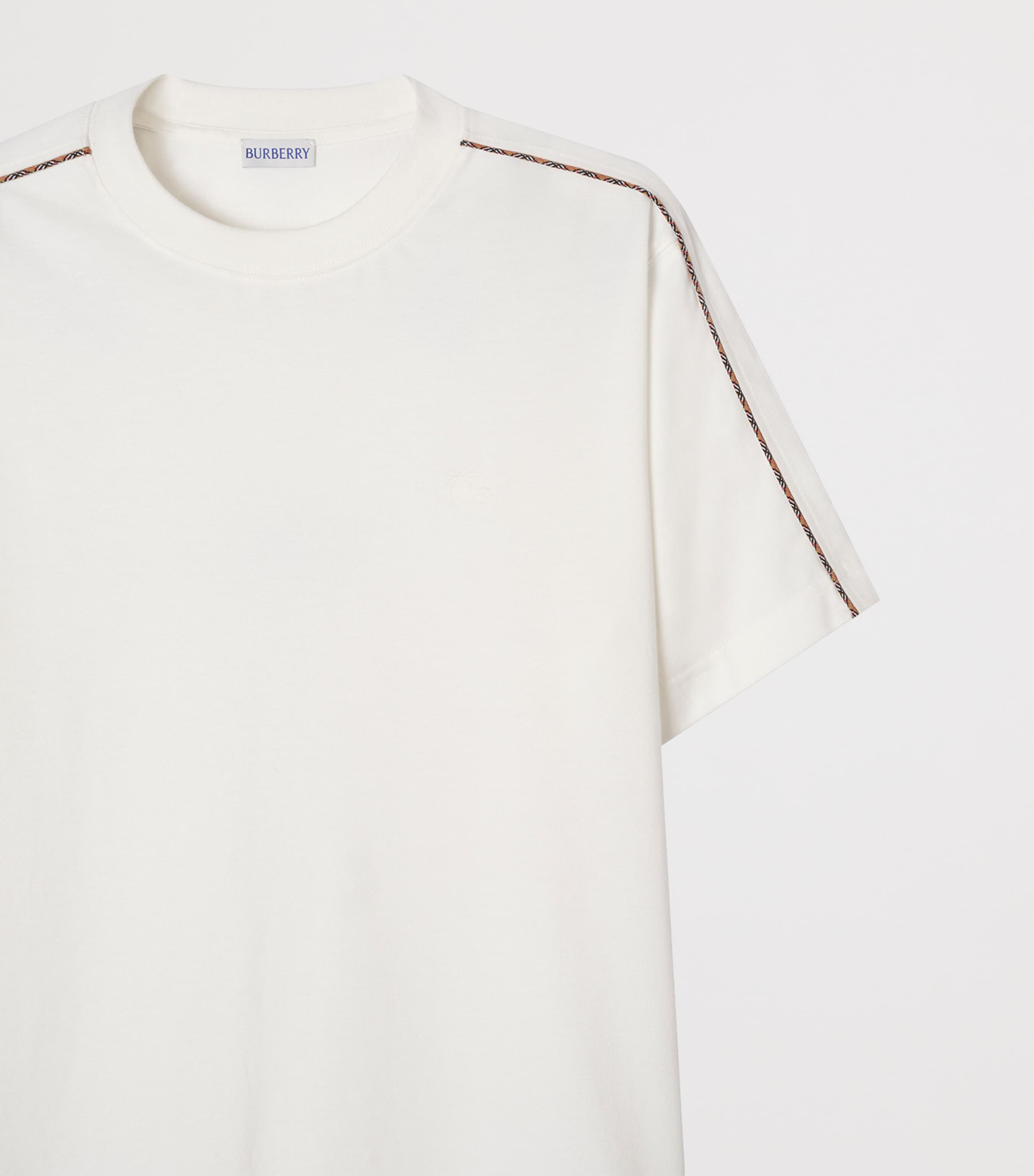 Burberry Mens Cotton Check-Piping Slim T-Shirt Chalk Image 5