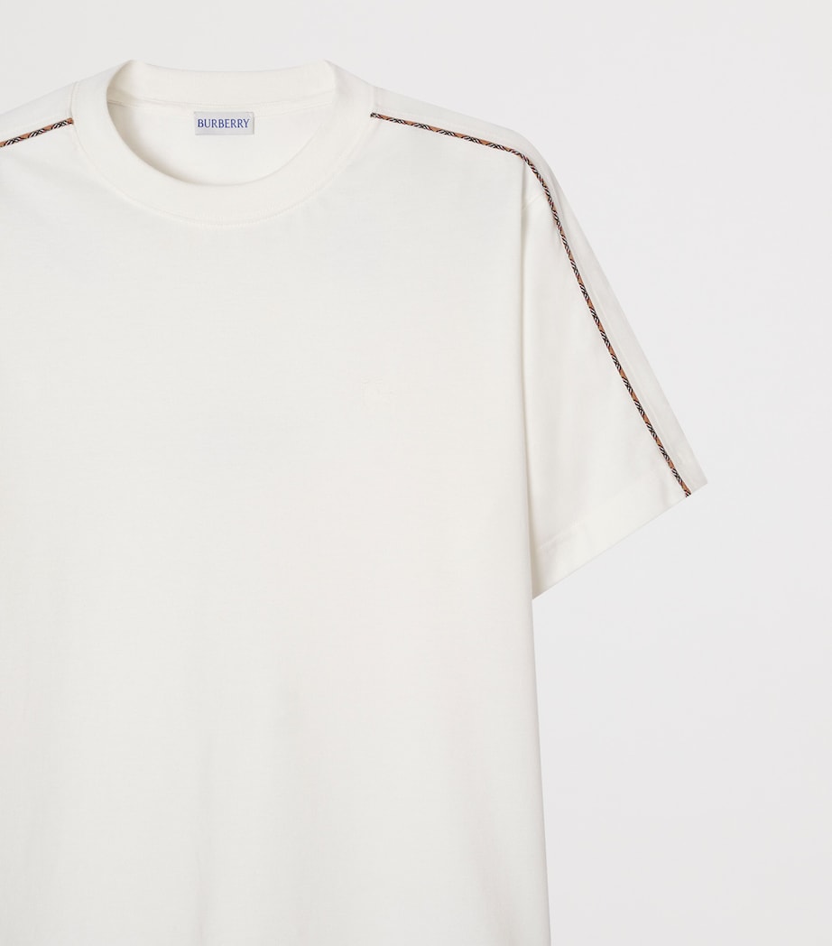 Burberry Mens Cotton Check-Piping Slim T-Shirt Chalk Image 5