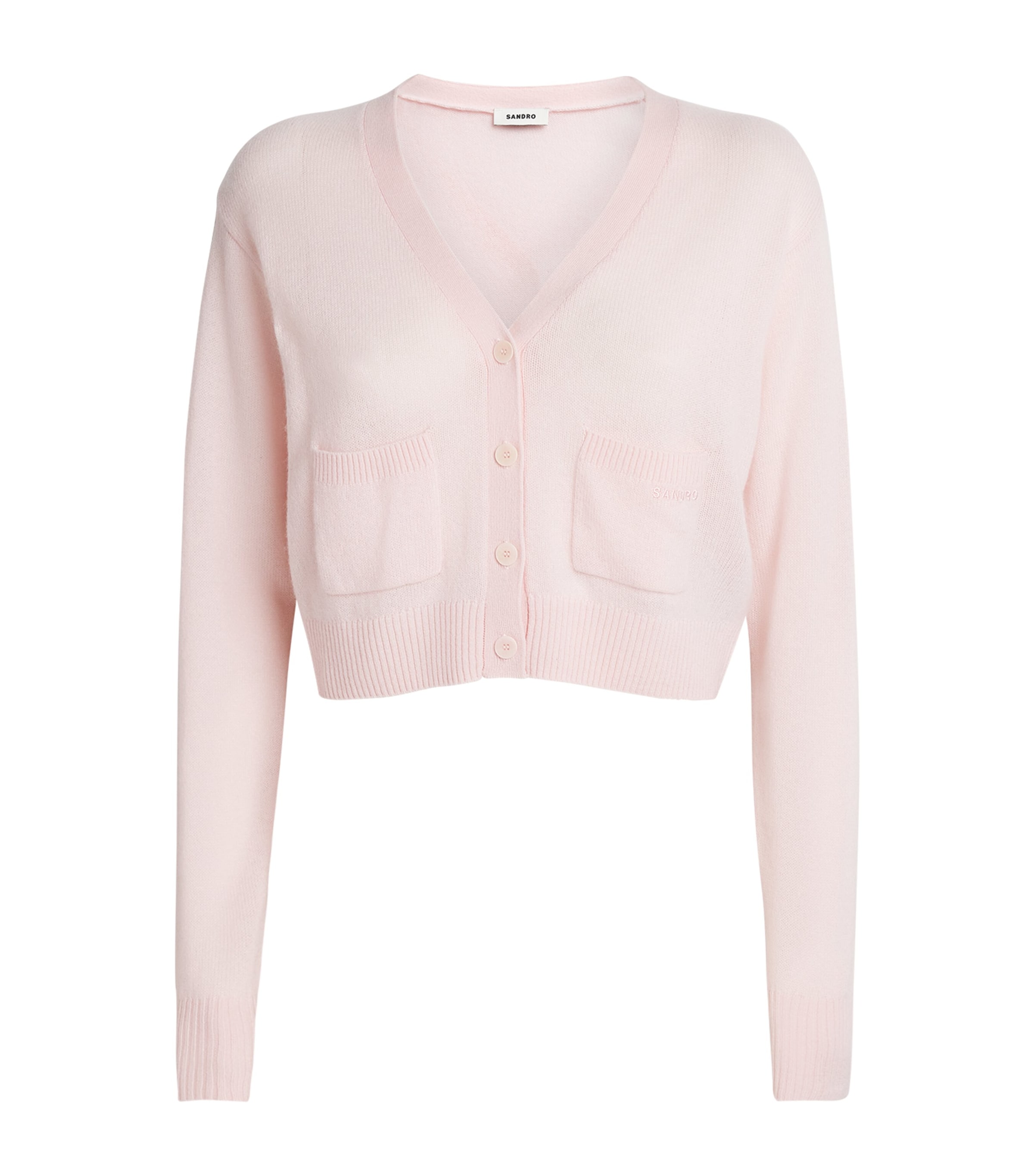 Sandro Paris Womens Wool-Cashmere Cropped Cardigan Light Pink Image 1