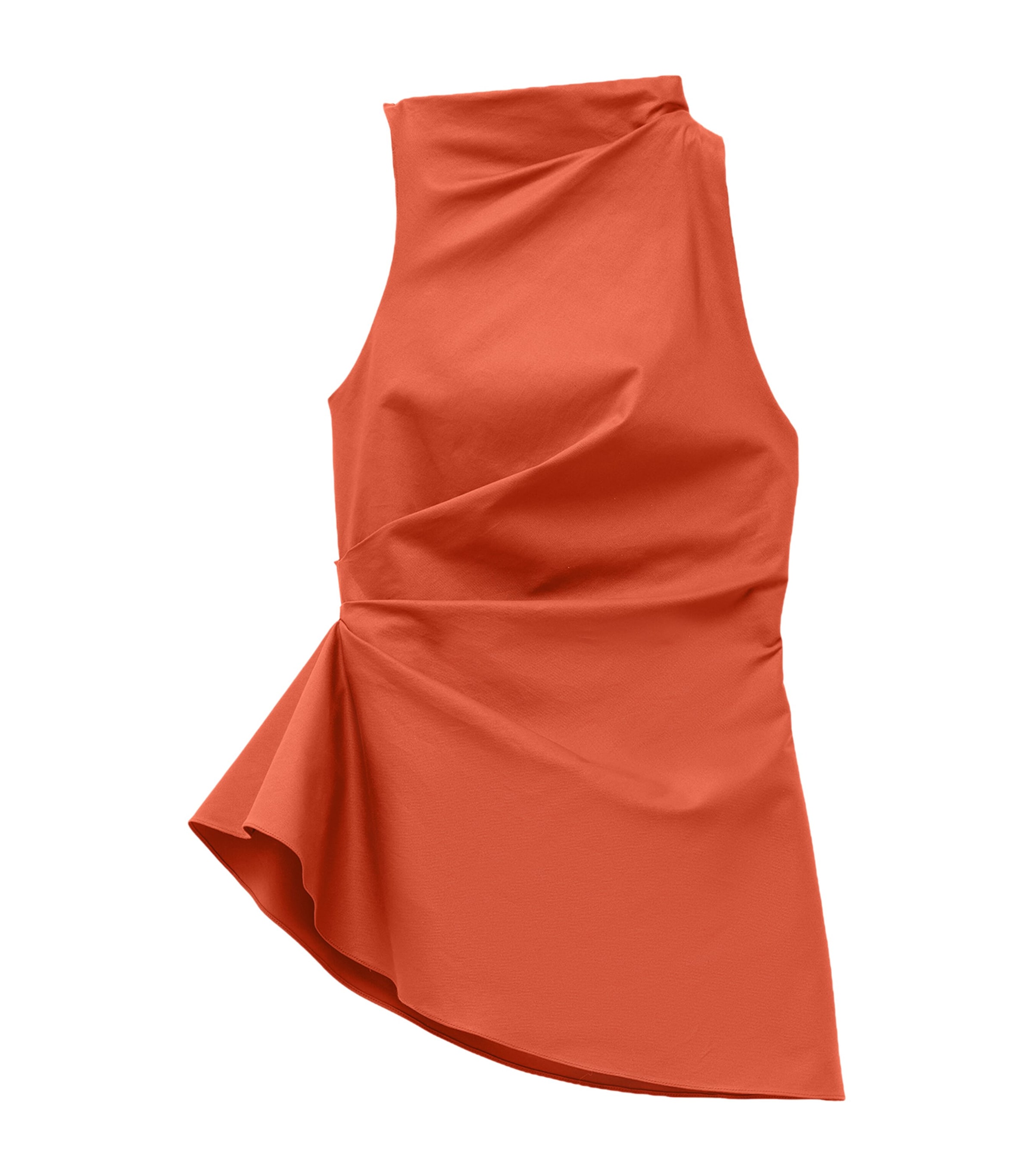 Alexander Mcqueen Asymmetric Gathered Cotton-blend Blouse In Orange