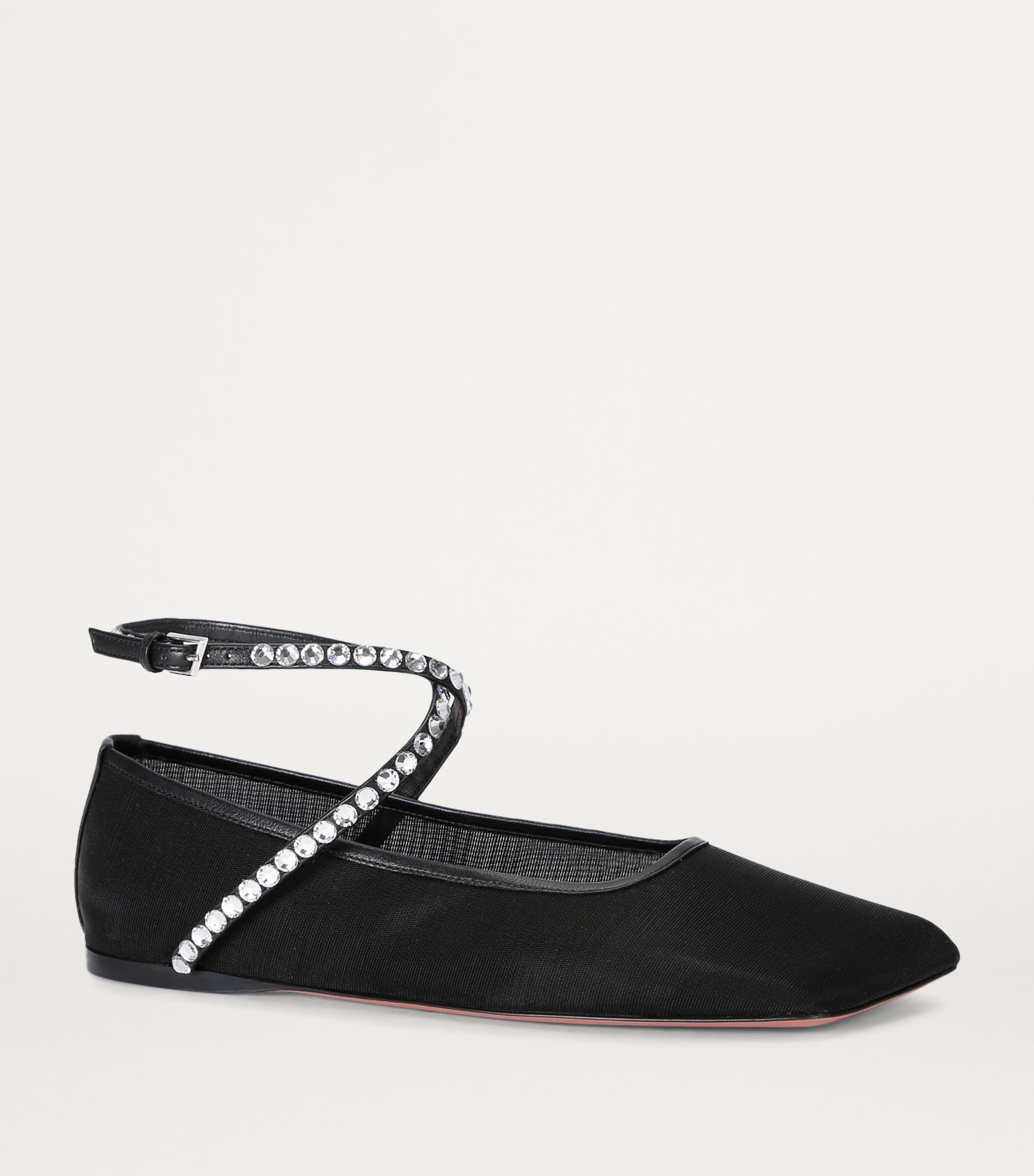 Amina Muaddi Embellished Ane Ballet Flats Blk/white Image 3