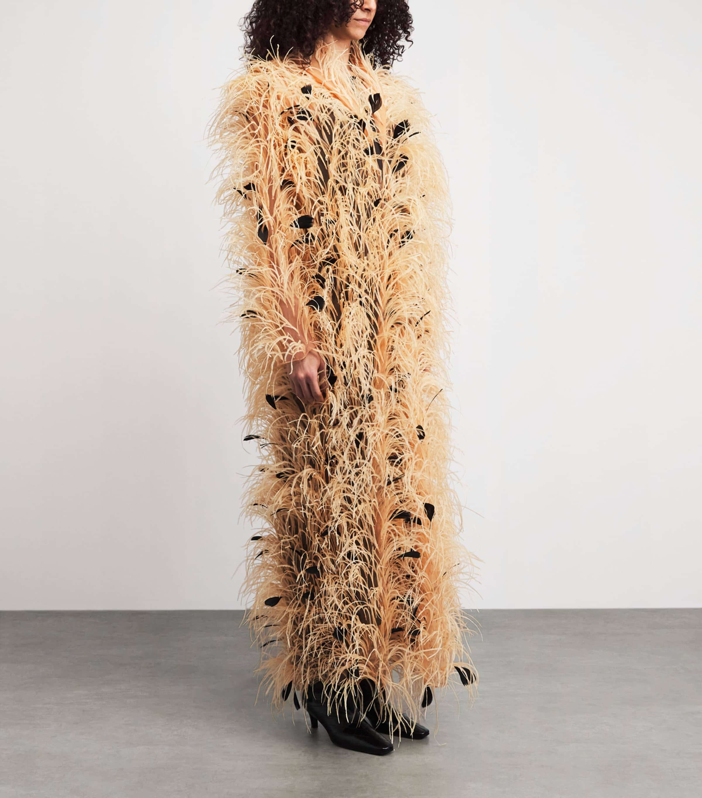 LAPOINTE Womens Embellished Feather Overcoat Honey Image 4