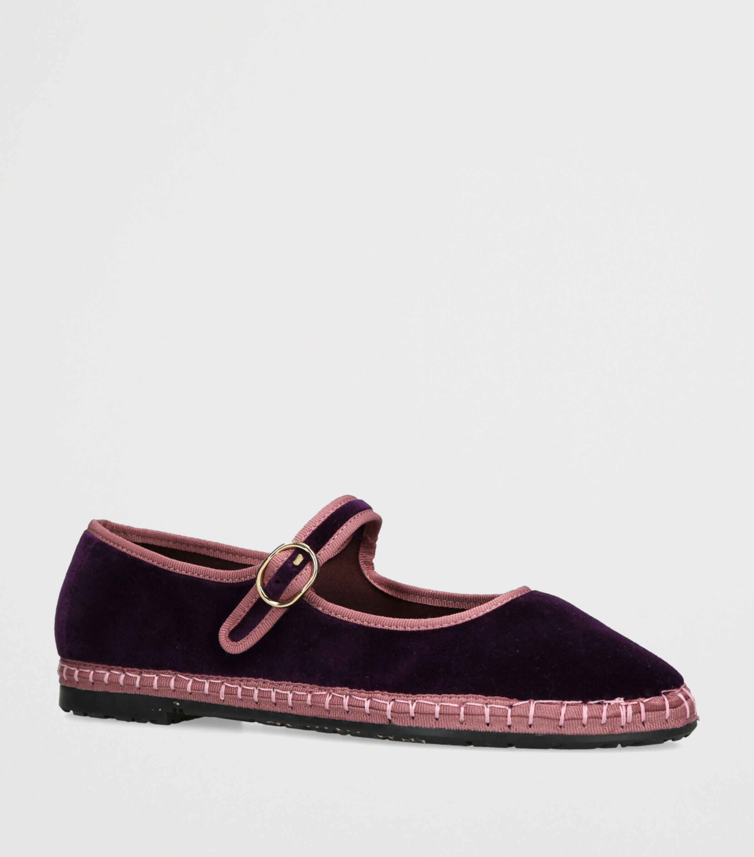 Flabelus Velvet Randle Mary Jane Flats Purple Image 3