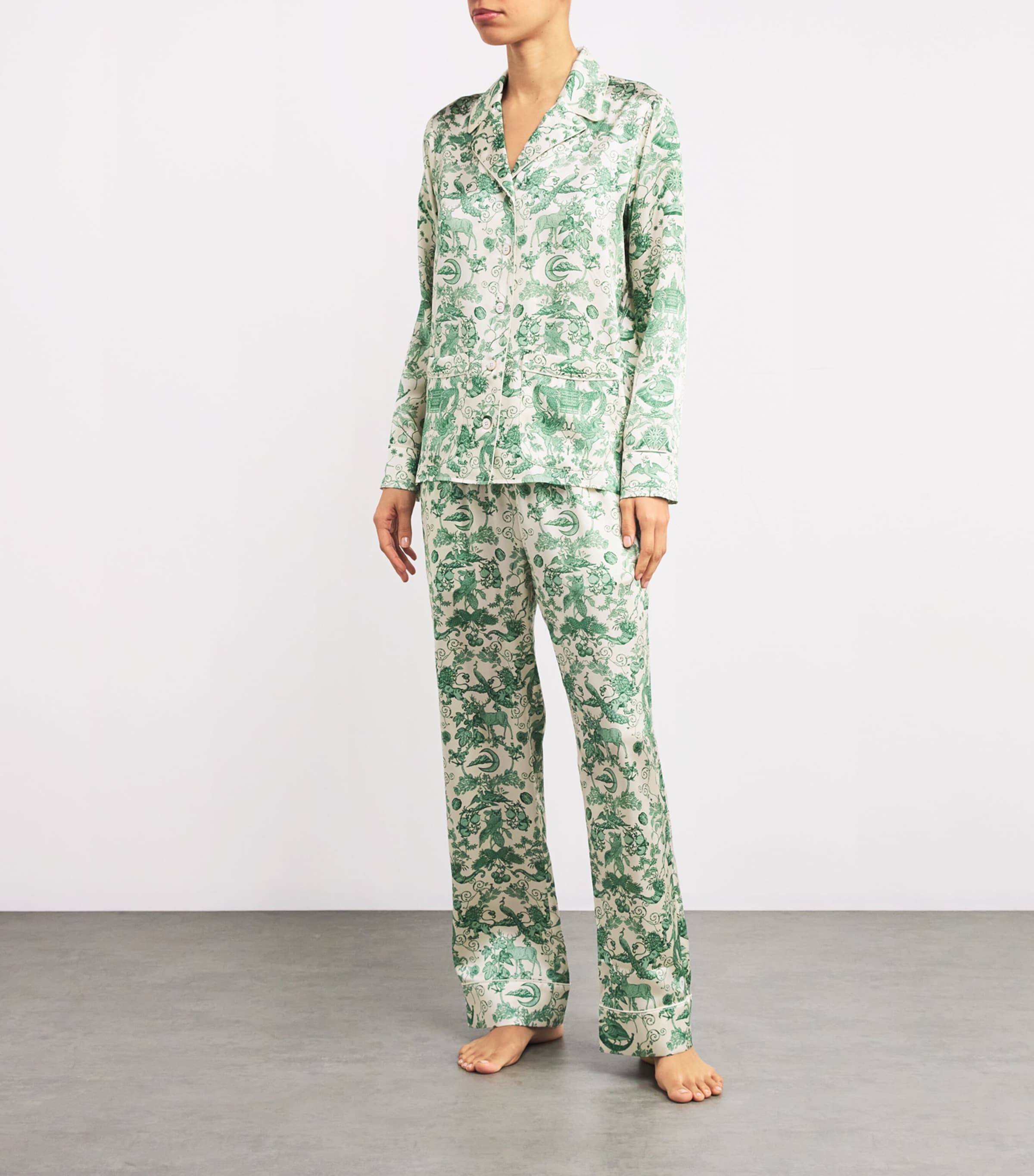 Silk Menagerie Print Pyjama Set HARRODS GREEN Image 2